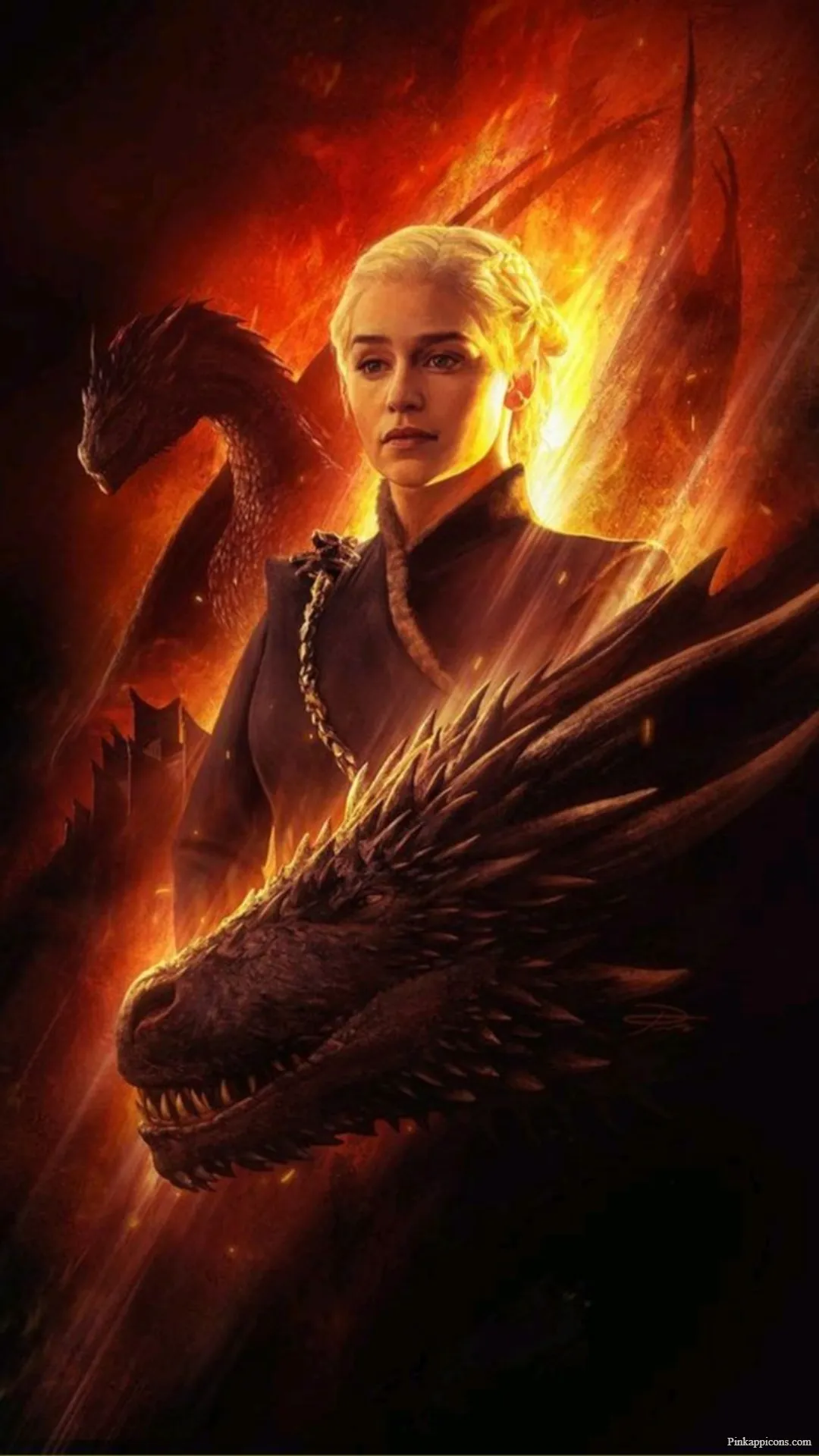 Drogon and Daenerys Amidst the Flames Striking Game of Thrones Wallpaper Drogon and Daenerys Amidst the Flames Striking Game of Thrones Wallpaper.