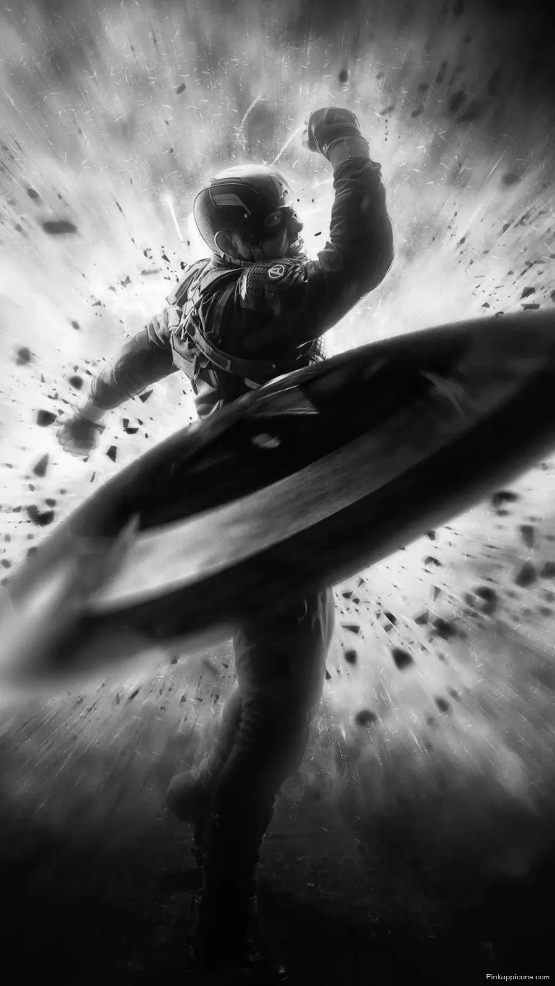 Dynamic Captain America Shield Block Dark Aesthetic Wallpaper Explosive Monochrome Phone Background Dynamic Captain America Shield Block Dark Aesthetic Wallpaper Explosive Monochrome Phone Background.