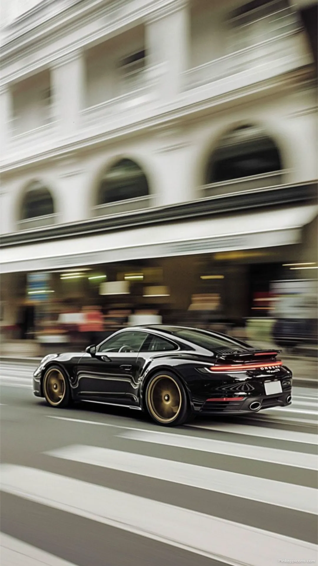 Dynamic City Driving Shot of a Black Porsche with Gold Rims A Stylish Porche Wallpaper Dynamic City Driving Shot of a Black Porsche with Gold Rims A Stylish Porche Wallpaper
