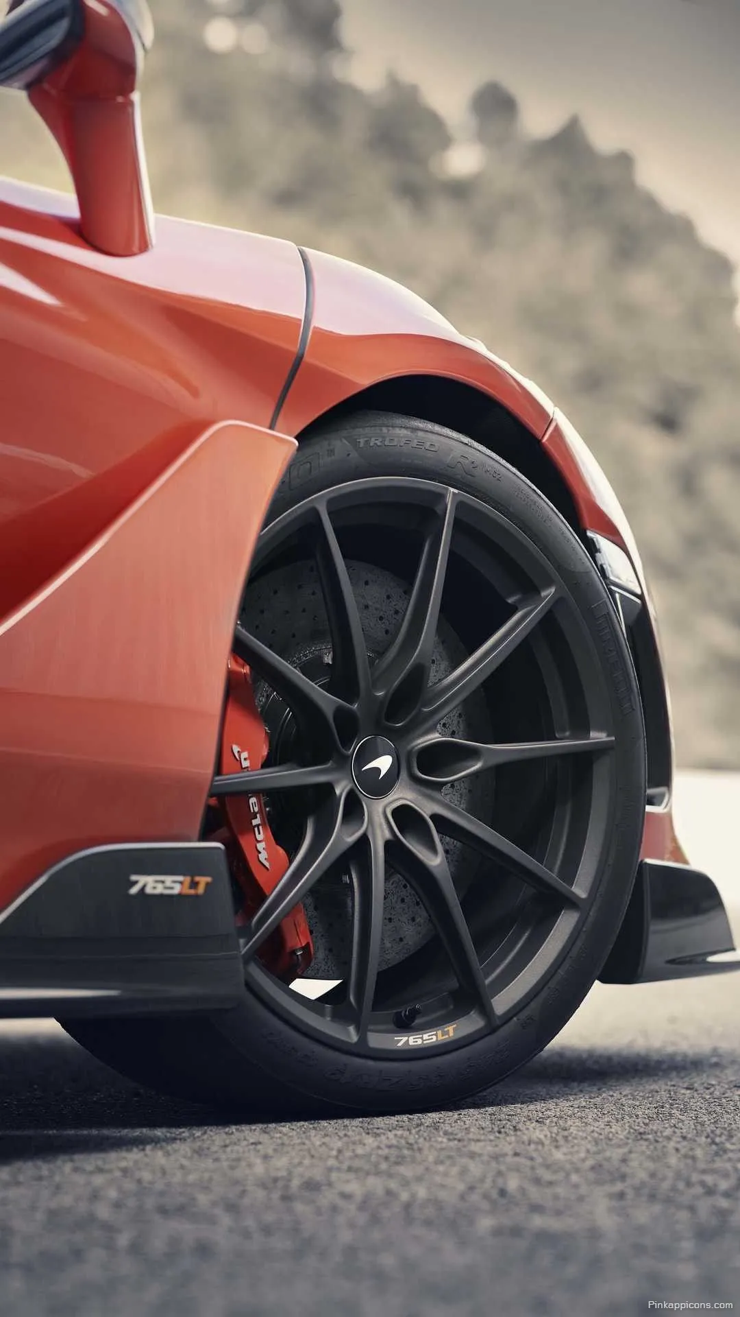 Dynamic McLaren 765LT Wallpaper Close up of Orange Sports Car Wheel Brake for Phone Dynamic McLaren 765LT Wallpaper – Close-up of Orange Sports Car Wheel & Brake for Phone