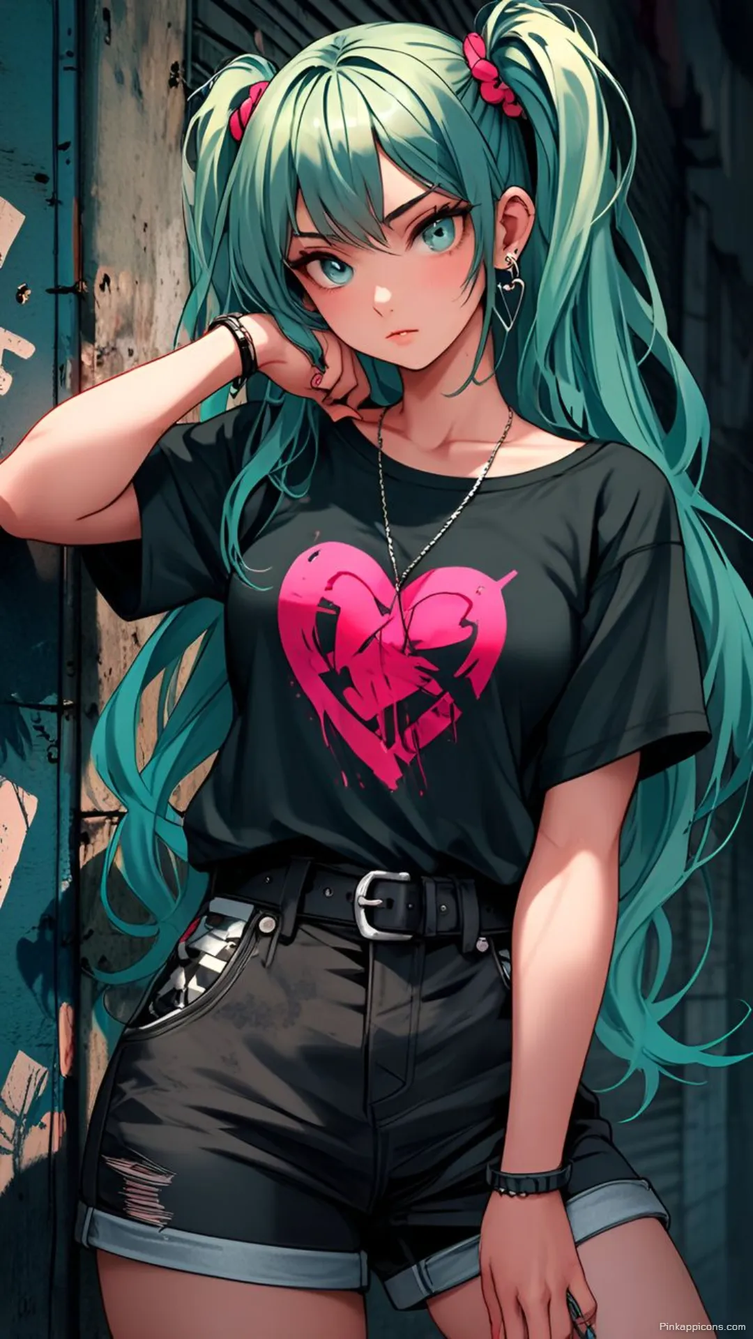 Edgy Miku Wallpaper Hatsune Miku Pink Heart Shirt Phone Background Edgy Miku Wallpaper Hatsune Miku Pink Heart Shirt Phone Background