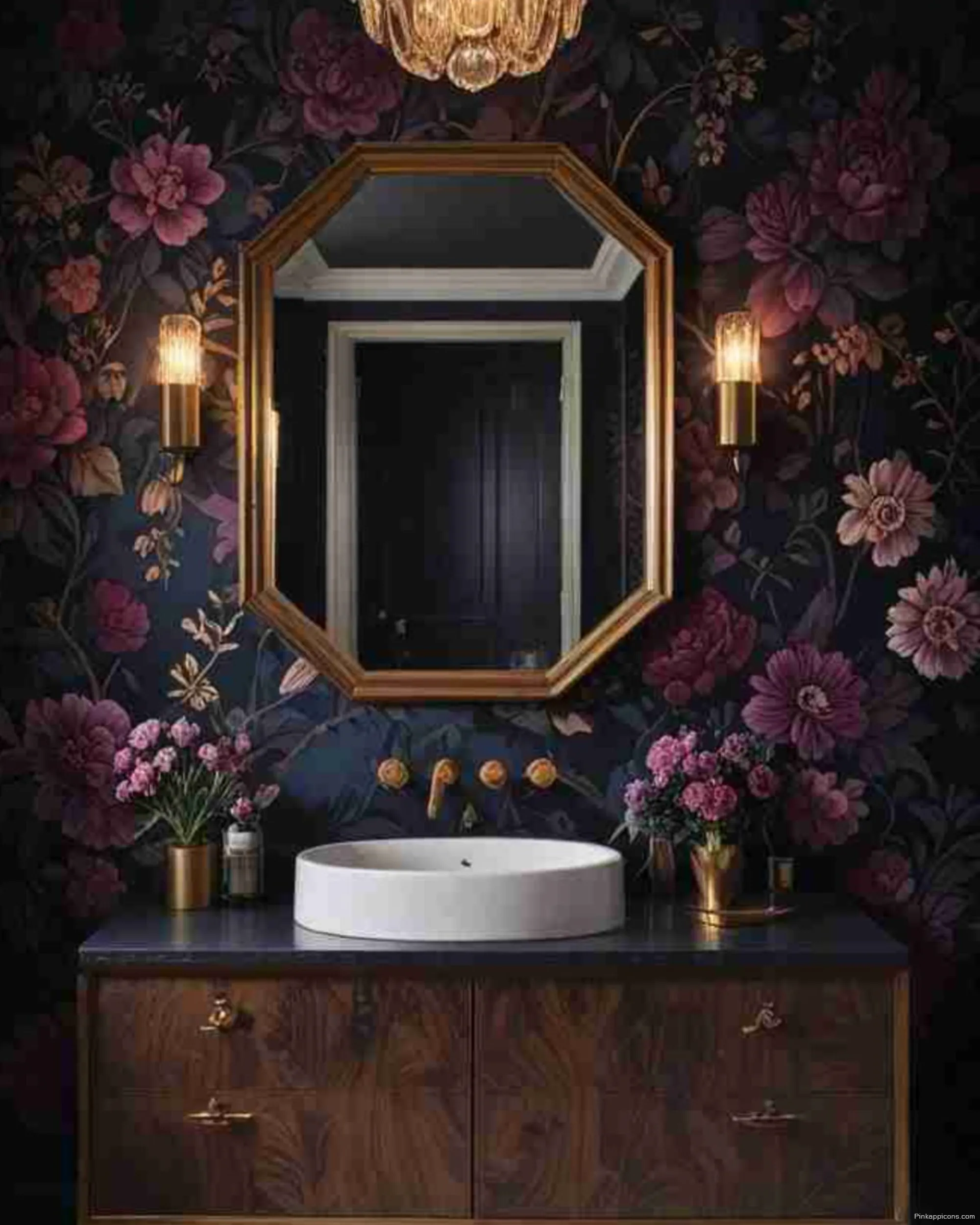 Elegant Bathroom Wallpaper Ideas with Deep Purple and Pink Flowers Elegant Bathroom Wallpaper Ideas with Deep Purple and Pink Flowers