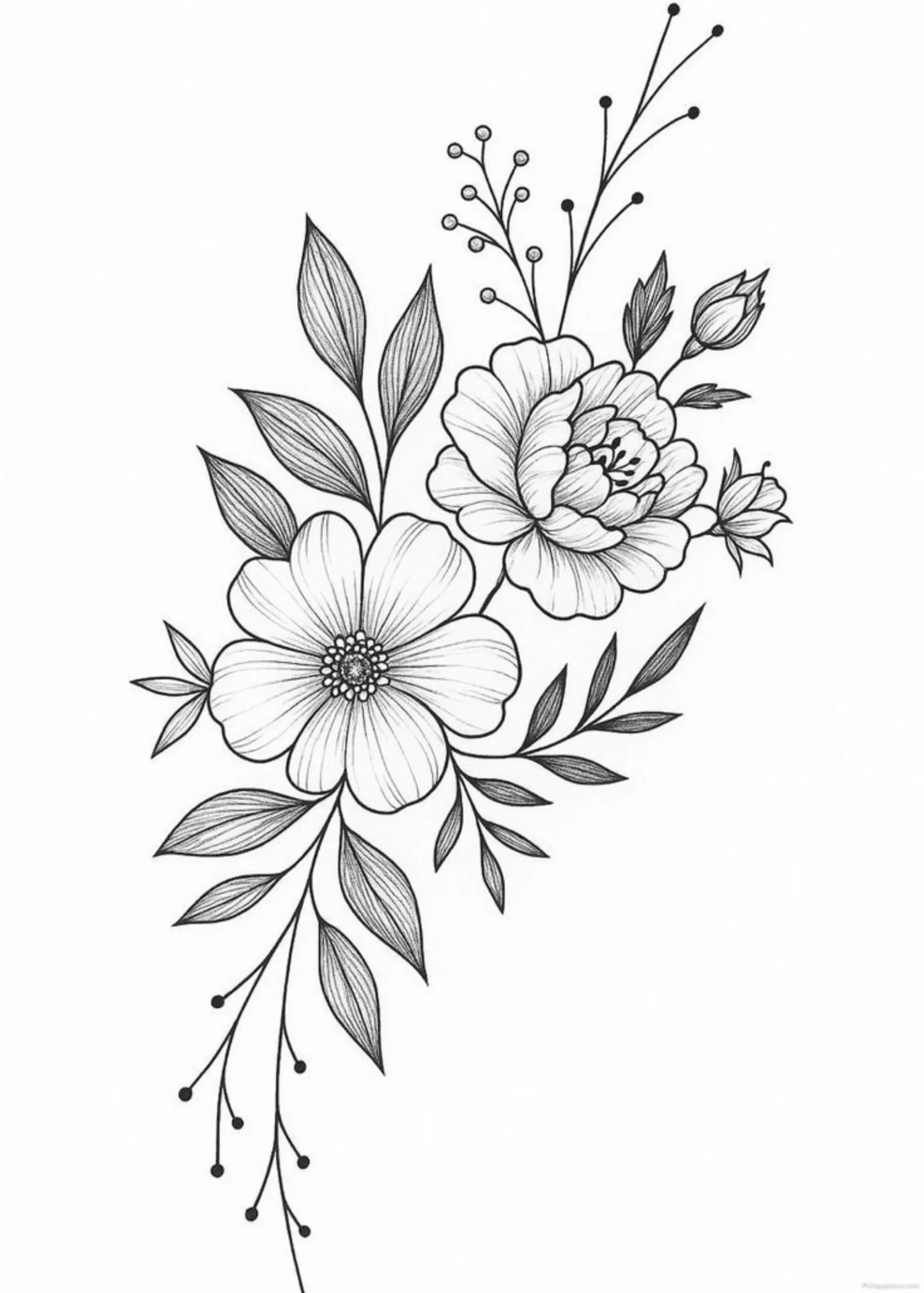 Elegant Line Art Flowers Drawing with Leaves scaled Elegant Line Art Flowers Drawing with Leaves