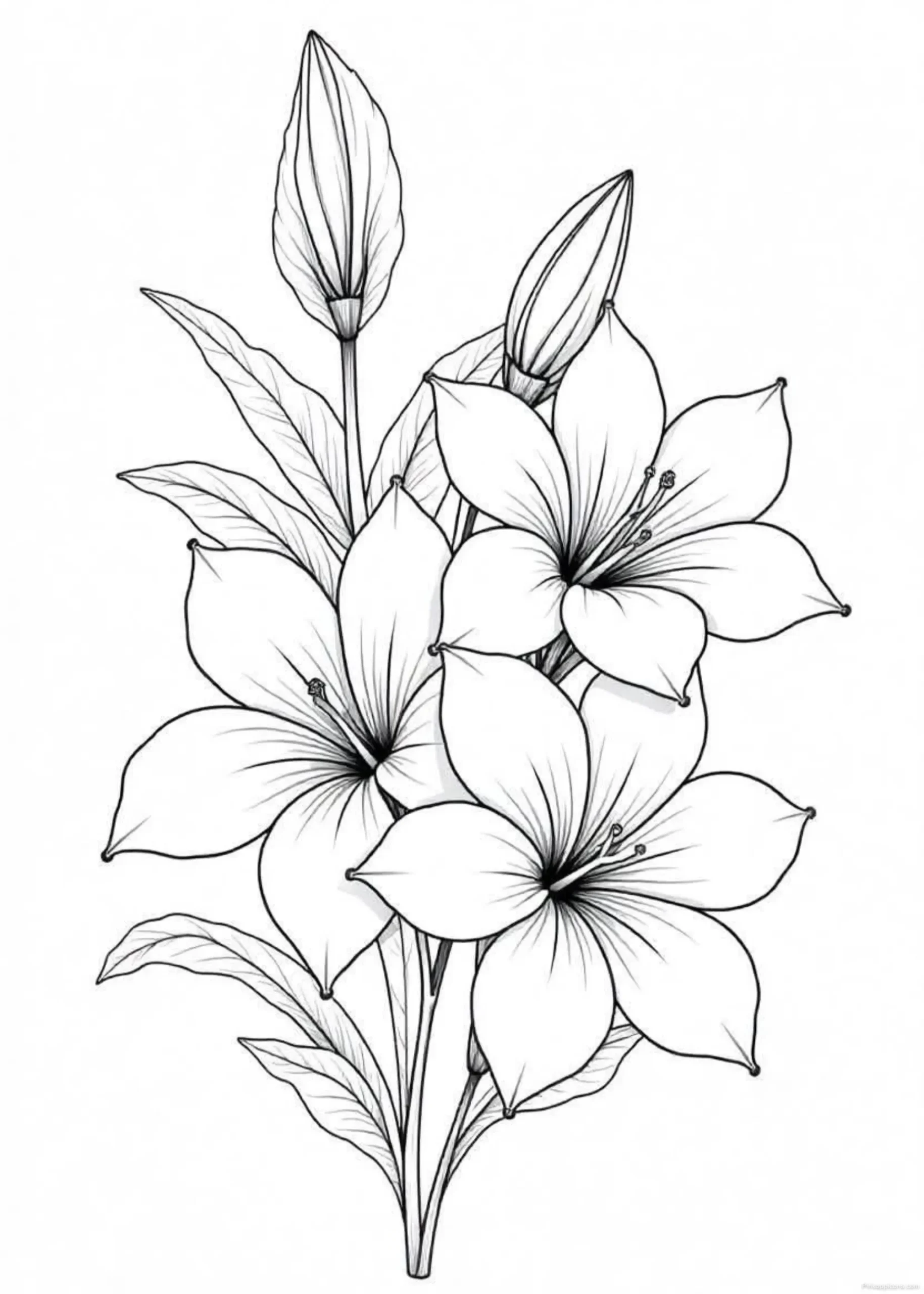 Elegant Line Art Lily Flowers Drawing with Leaves scaled Elegant Line Art Lily Flowers Drawing with Leaves