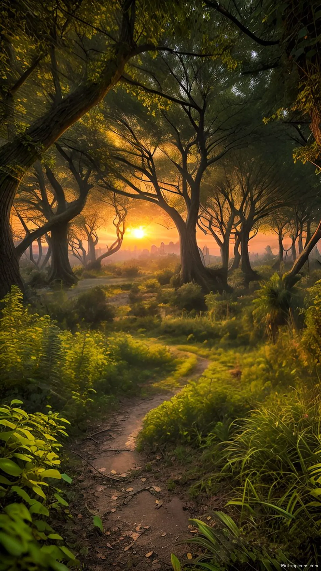 Enchanted Forest Wallpaper with Golden Light Filtering Through Trees Enchanted Forest Wallpaper with Golden Light Filtering Through Trees