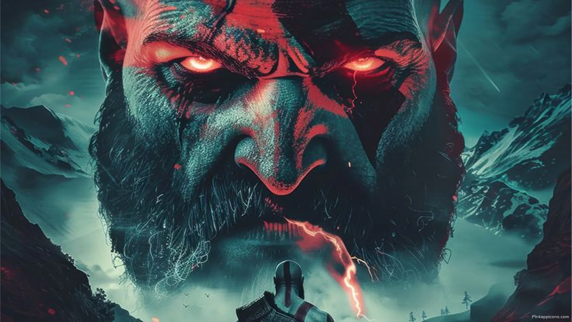 Epic God of War 8K Wallpaper for PC Towering Giant with Glowing Red Eyes and Kratos Epic God of War 8K Wallpaper for PC Towering Giant with Glowing Red Eyes and Kratos