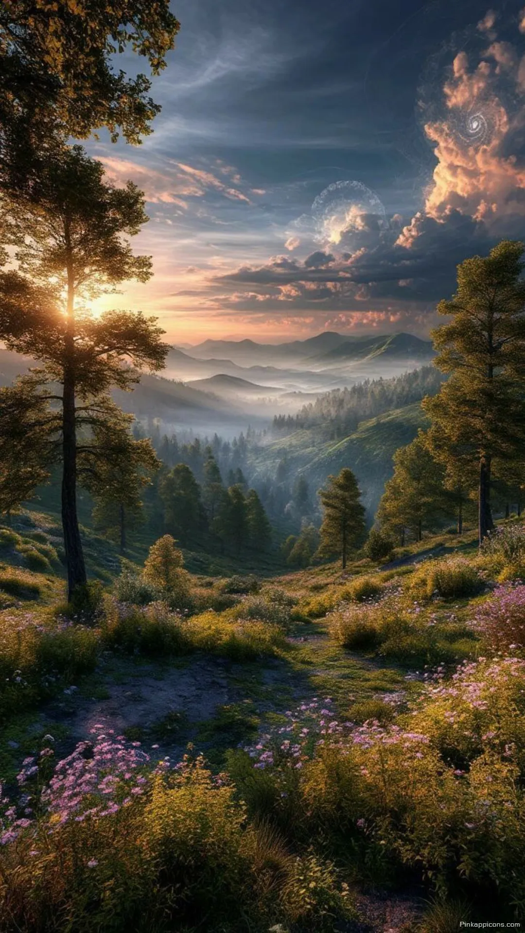 Fantasy Landscape Nature Wallpaper for Phone Sunset in a Valley Fantasy Landscape Nature Wallpaper for Phone Sunset in a Valley