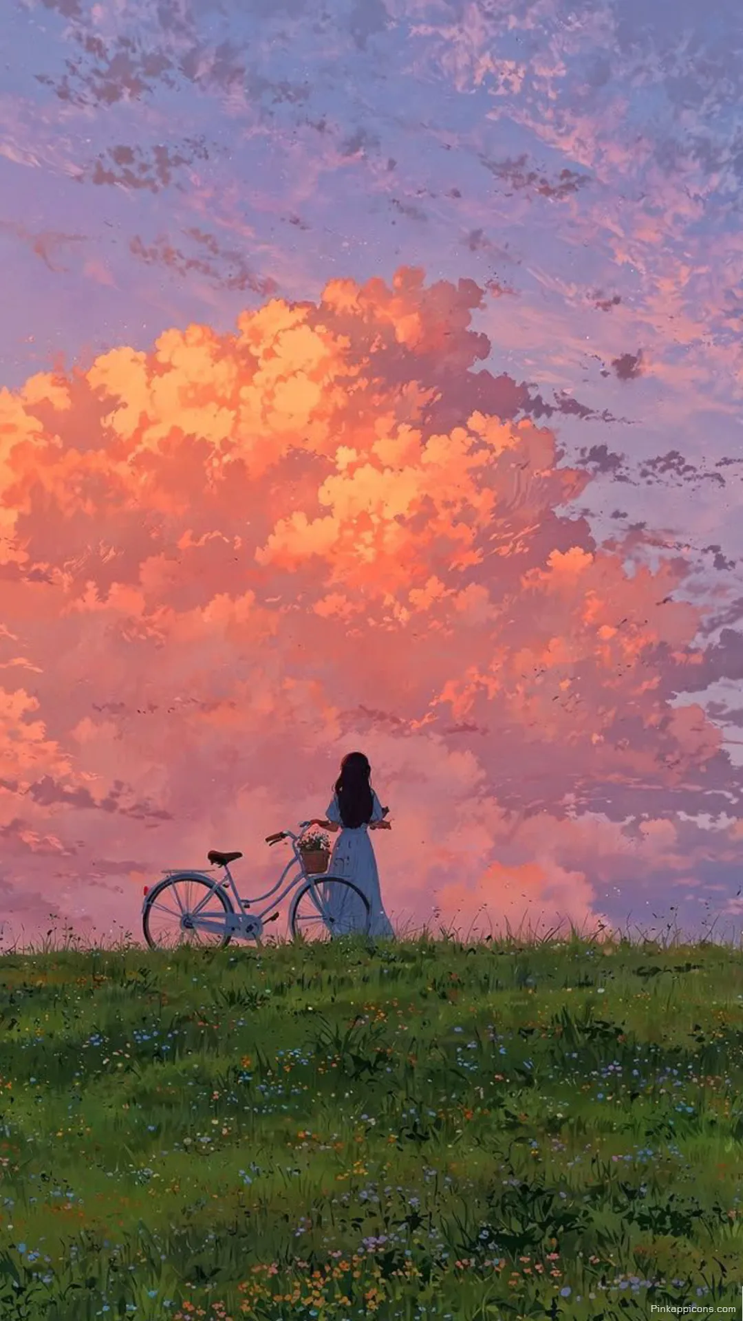 Girls Wallpaper HD Serene Animated Girl with a Bike and Pink Clouds Girls Wallpaper HD Serene Animated Girl with a Bike and Pink Clouds