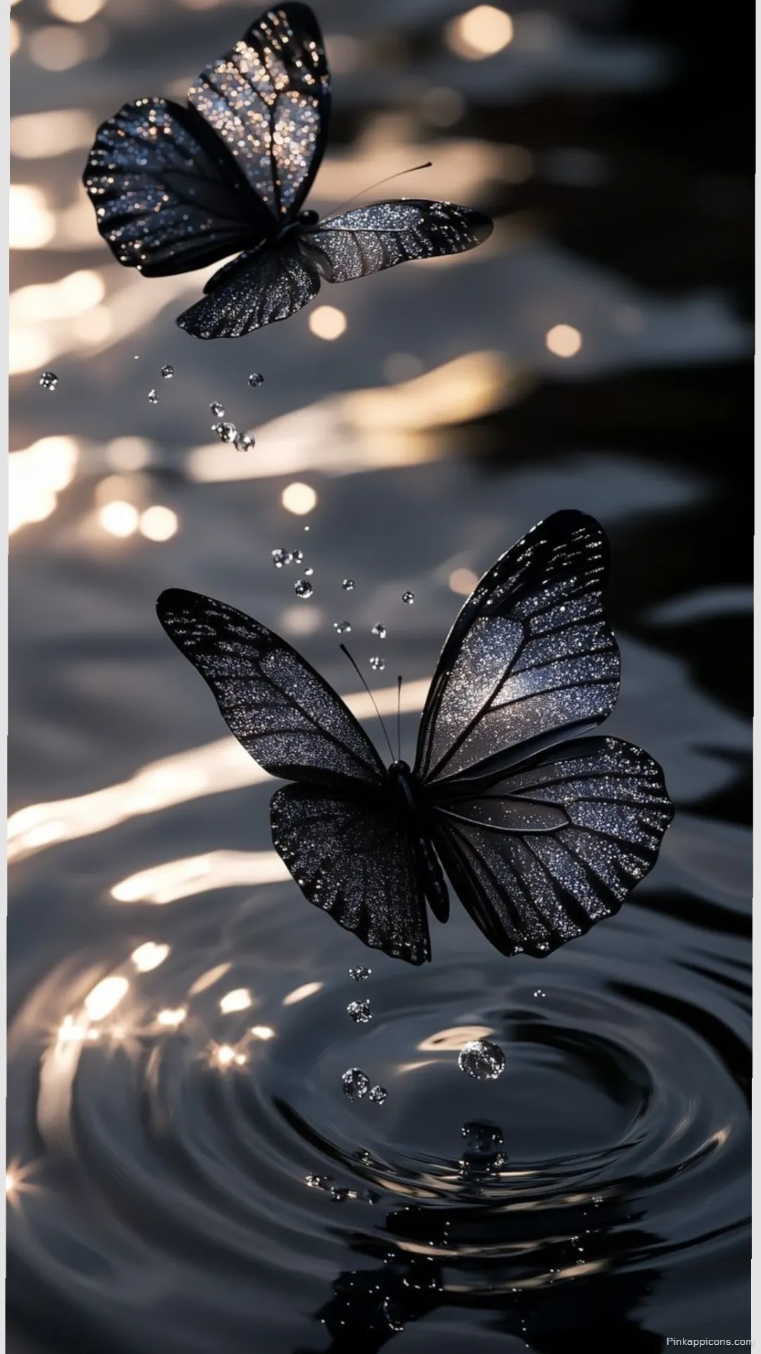 Girls Wallpaper HD Stunning Black and Silver Butterflies with Water Droplets Girls Wallpaper HD Stunning Black and Silver Butterflies with Water Droplets