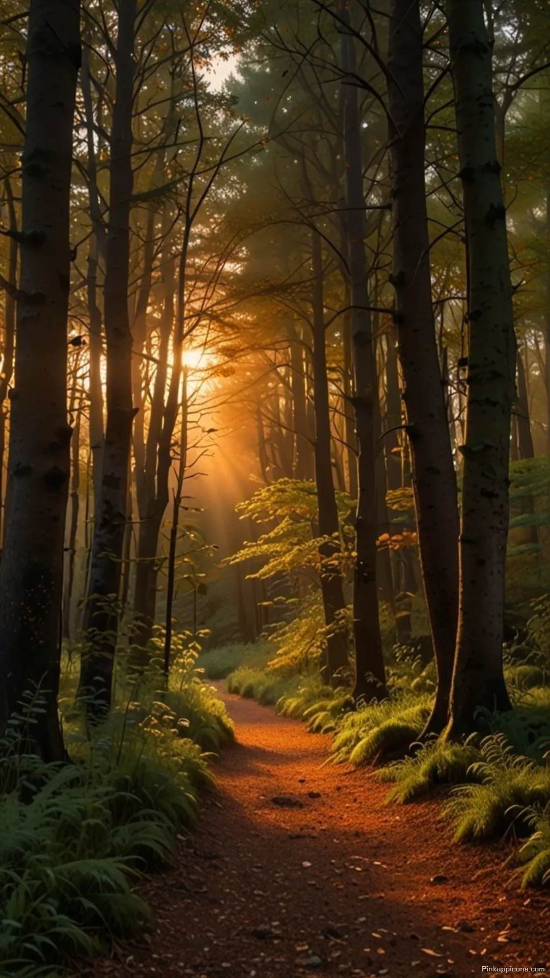 Golden Sunlight and Winding Path Forest Wallpaper for Your Phone Screen Golden Sunlight and Winding Path Forest Wallpaper for Your Phone Screen