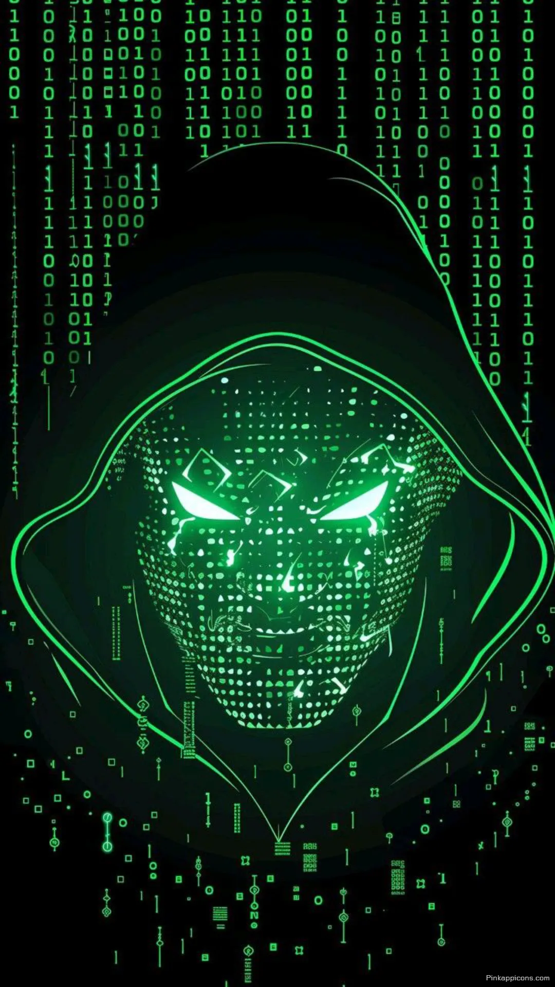 Hacker Mask Wallpaper Glowing Green Eyes Matrix Code Phone Background Hacker Mask Wallpaper – Glowing Green Eyes & Matrix Code Phone Background.
