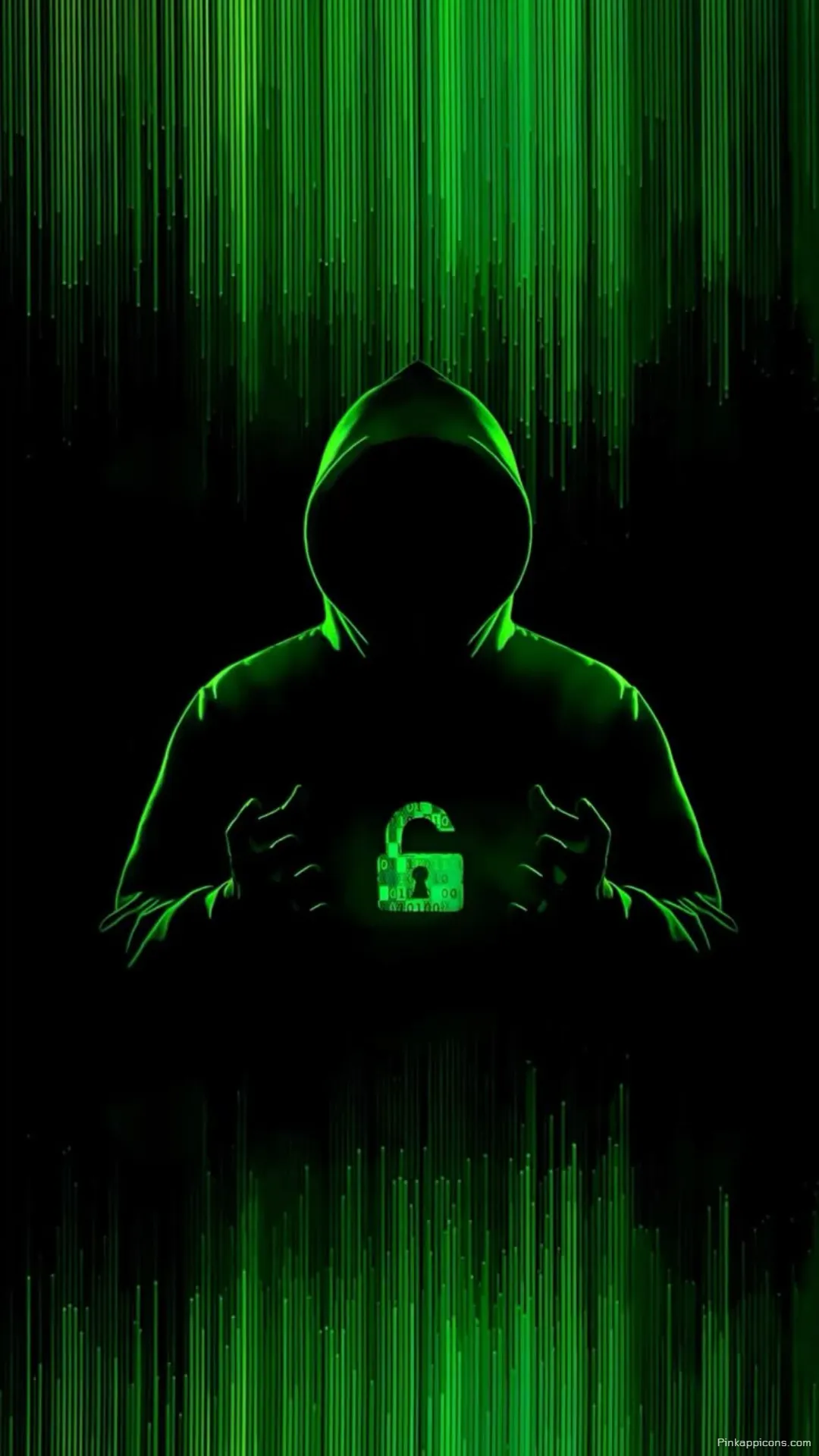 Hacker Unlock Wallpaper Hooded Figure Glowing Green Padlock Phone Background Hacker Unlock Wallpaper – Hooded Figure & Glowing Green Padlock Phone Background.