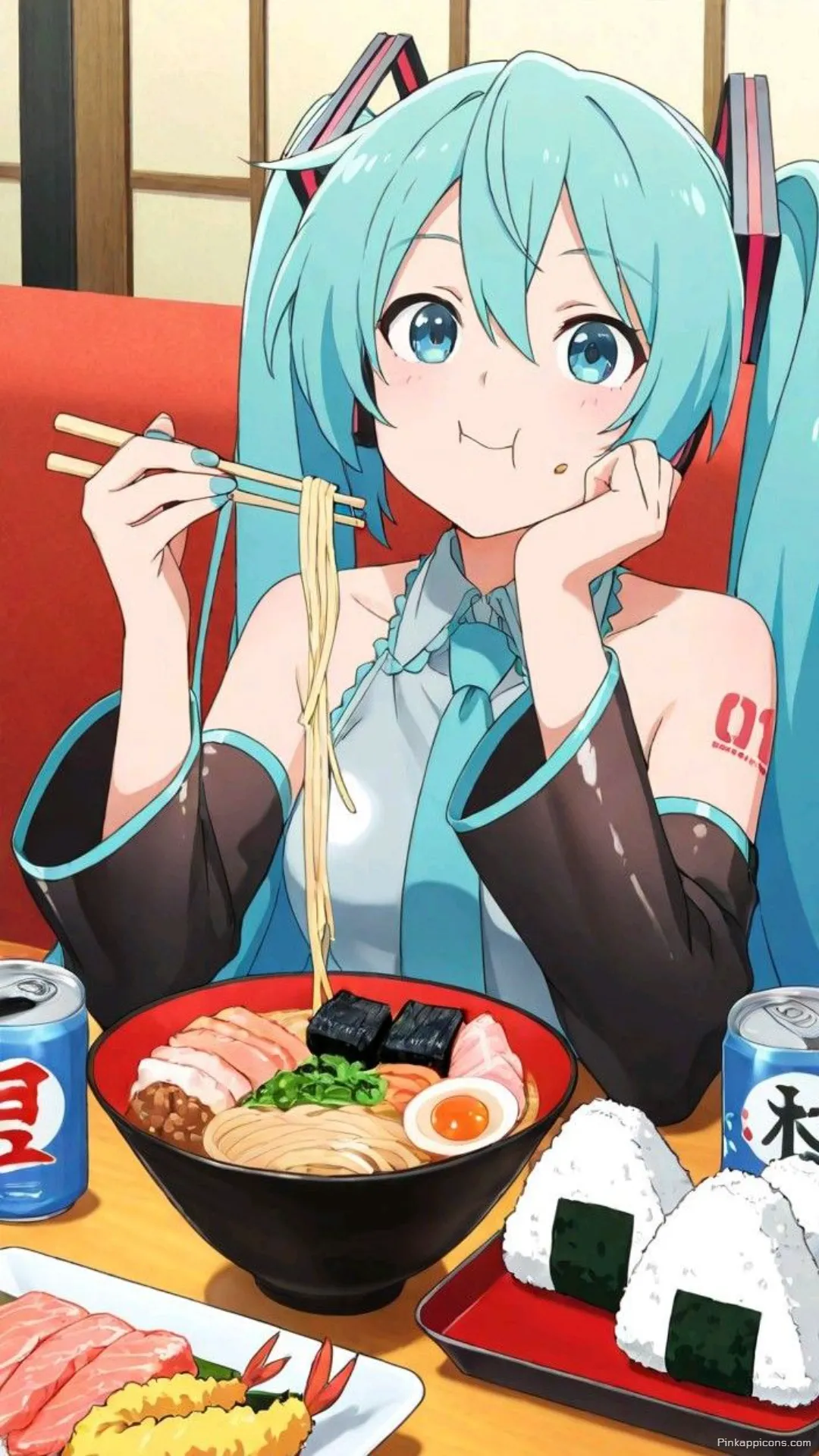 Hatsune Miku Eating Ramen Wallpaper Cute Anime Phone Background Hatsune Miku Eating Ramen Wallpaper Cute Anime Phone Background