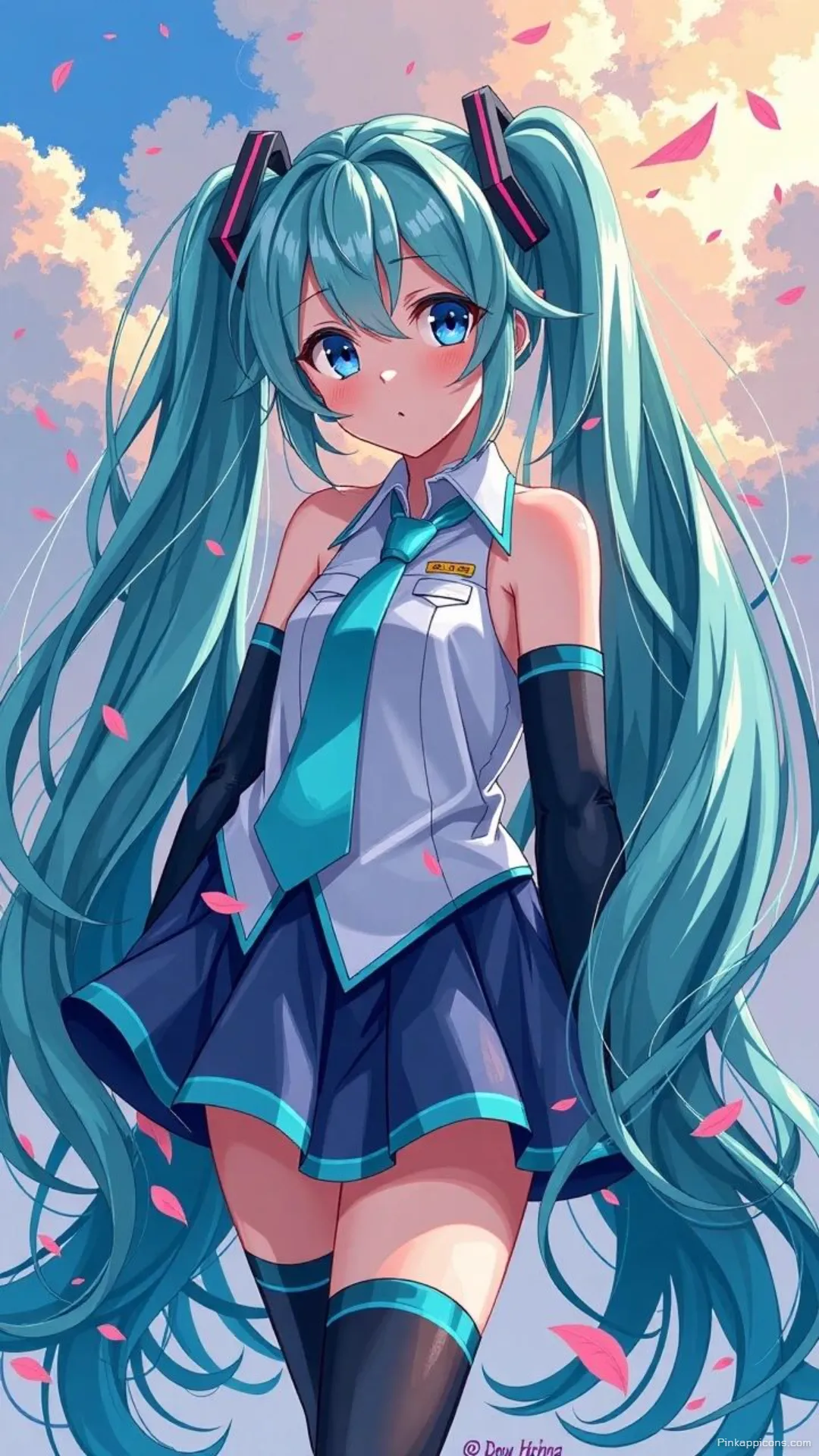 Hatsune Miku Wallpaper Anime Girl with Falling Petals Phone Background Hatsune Miku Wallpaper Anime Girl with Falling Petals Phone Background