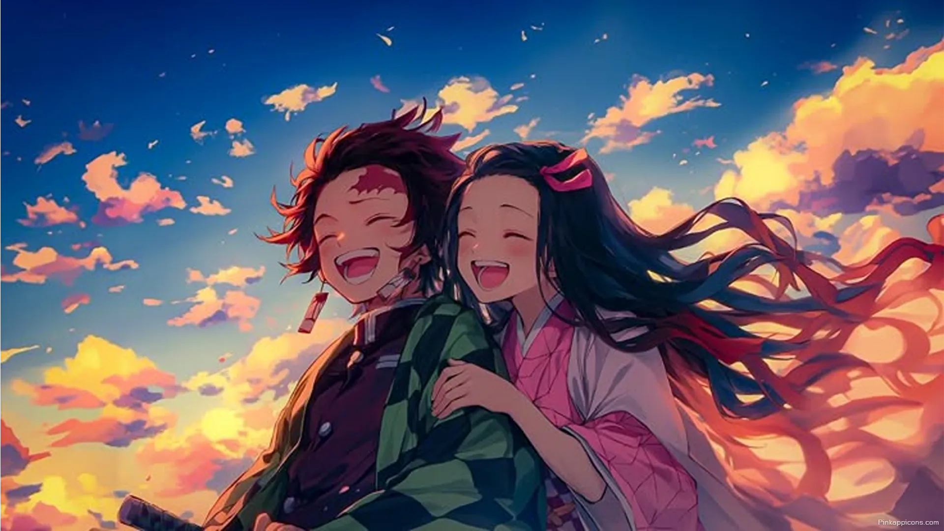High Resolution Demon Slayer Happy Moment 8K Wallpaper for PC Vibrant Anime Siblings under a Colorful Sky Wallpaper High-Resolution Demon Slayer Happy Moment 8K Wallpaper for PC Vibrant Anime Siblings under a Colorful Sky Wallpaper