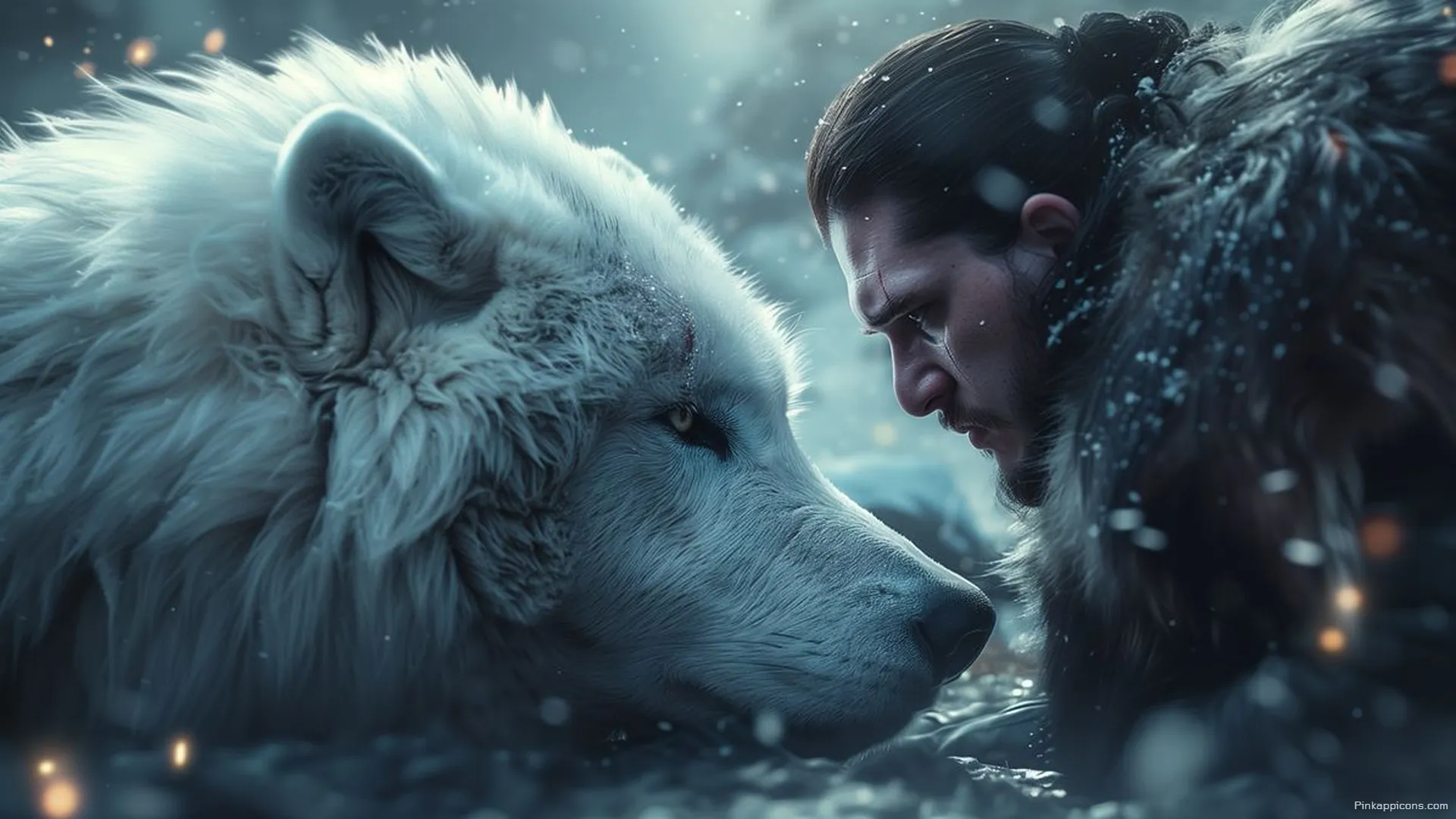 High Resolution Direwolf Bond 8K Wallpaper for PC Jon Snow with Ghost in Snowy Landscape High-Resolution Direwolf Bond 8K Wallpaper for PC Jon Snow with Ghost in Snowy Landscape
