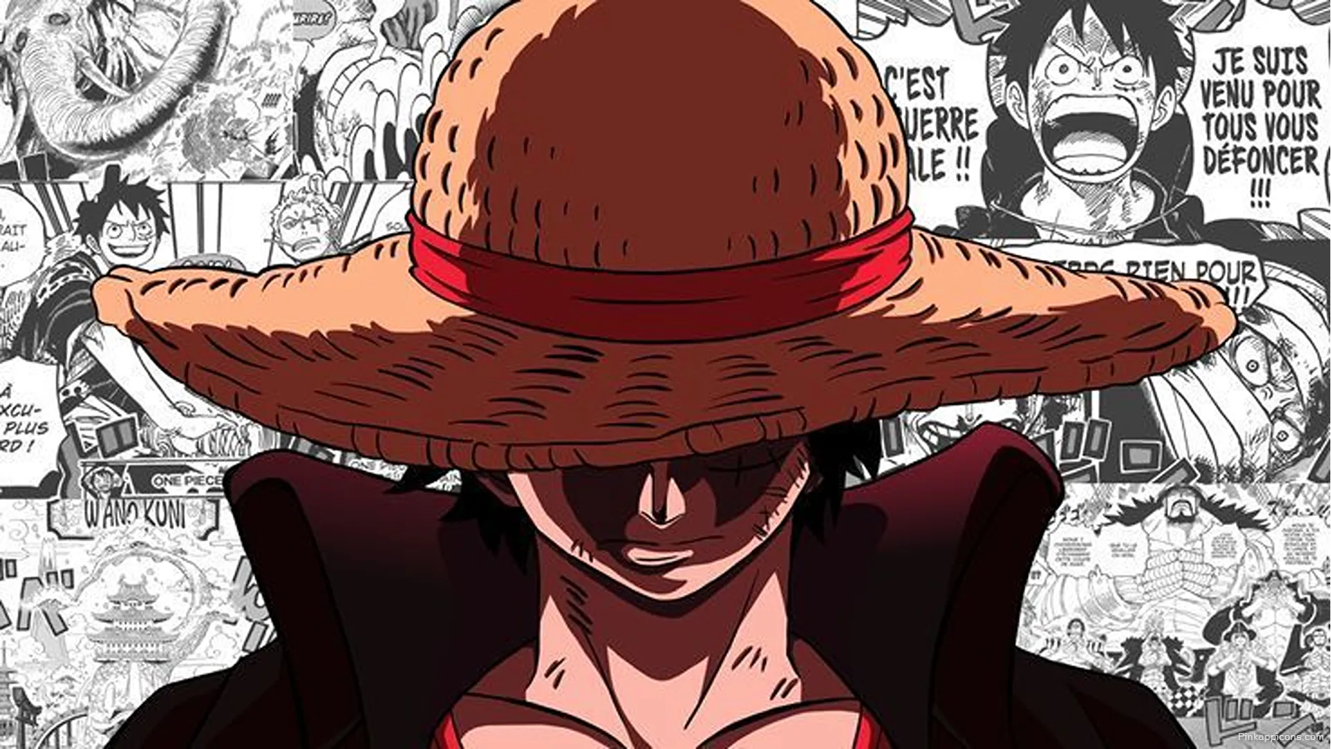 High Resolution One Piece Luffy 8K Wallpaper for PC Anime Hero with Manga Collage and Shadowed Face Background High-Resolution One Piece Luffy 8K Wallpaper for PC Anime Hero with Manga Collage and Shadowed Face Background