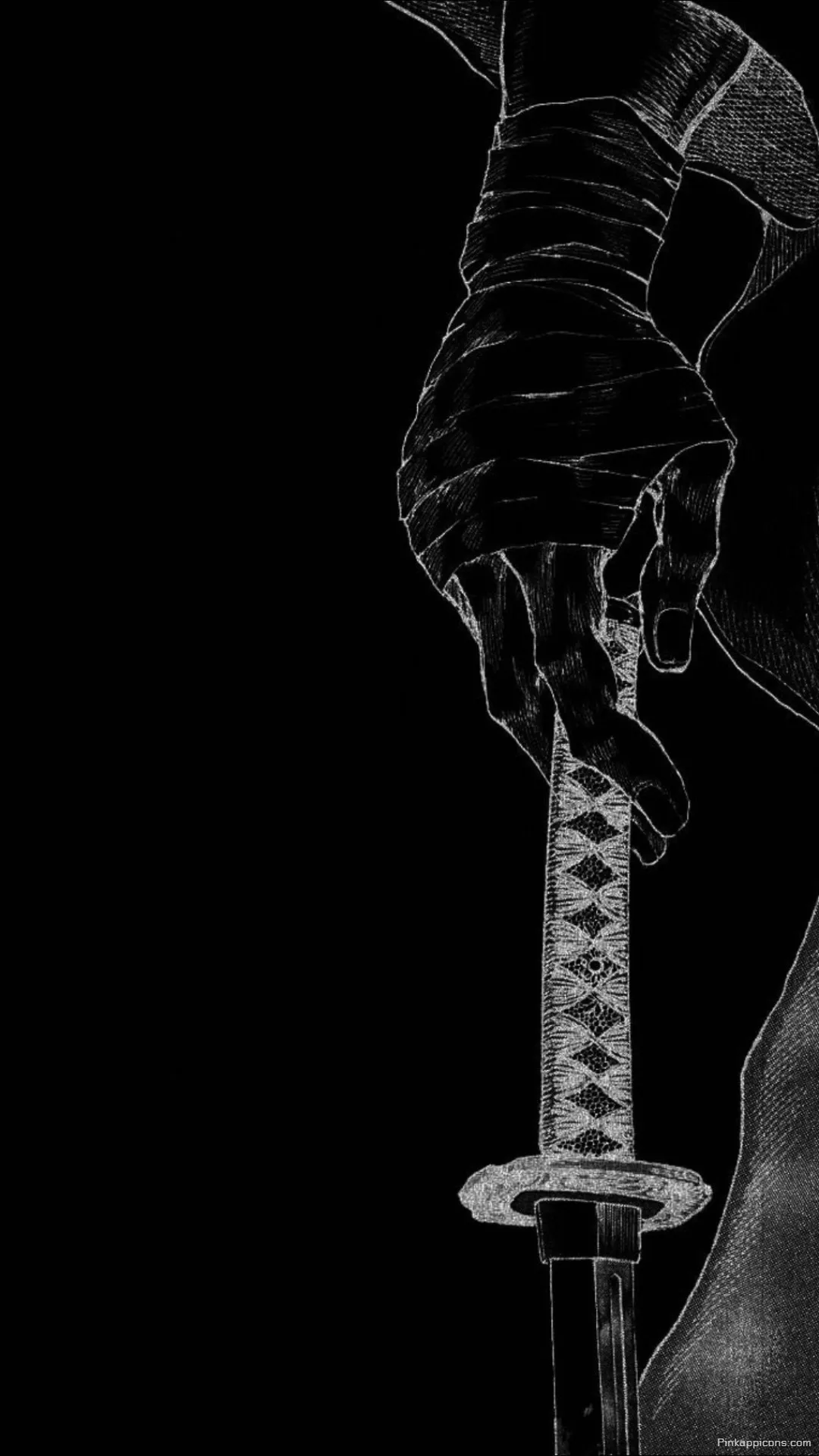 Kagurabachi Wallpaper Monochrome Katana Grip on Black Phone Background Kagurabachi Wallpaper Monochrome Katana Grip on Black Phone Background.