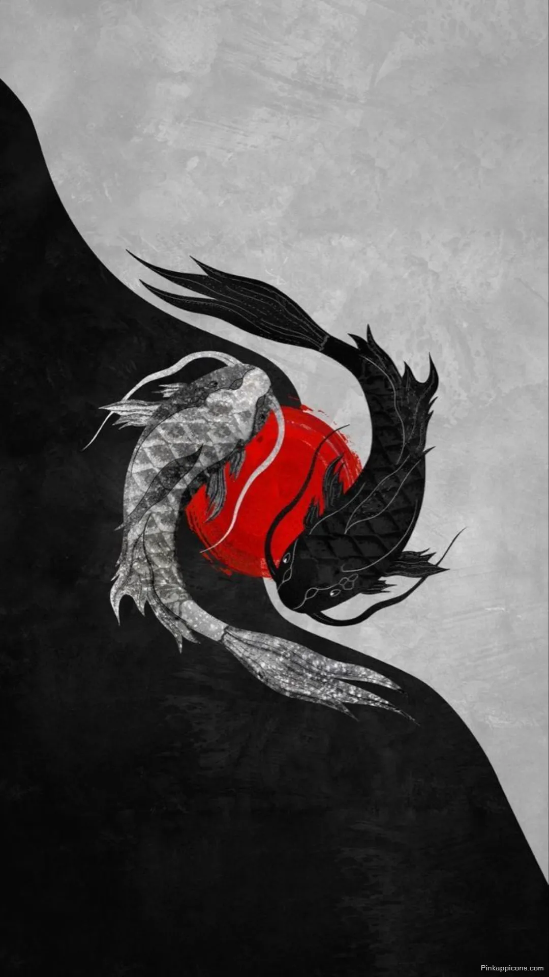 Kagurabachi Wallpaper Yin Yang Koi Fish with Red Sun Phone Background Kagurabachi Wallpaper Yin Yang Koi Fish with Red Sun Phone Background.
