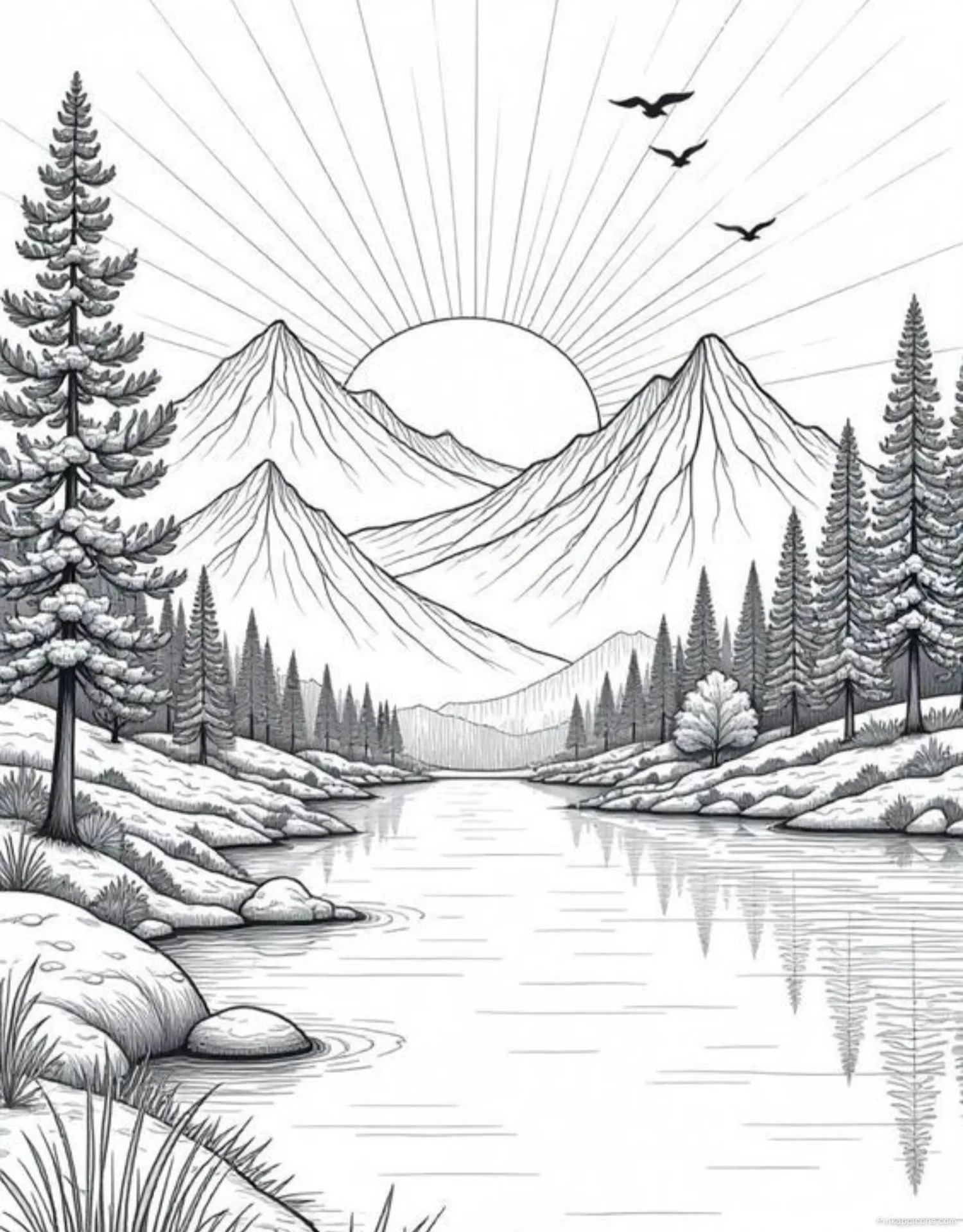 Landscape Drawing Ideas Alpine Lake with Pine Trees Landscape Drawing Ideas Alpine Lake with Pine Trees