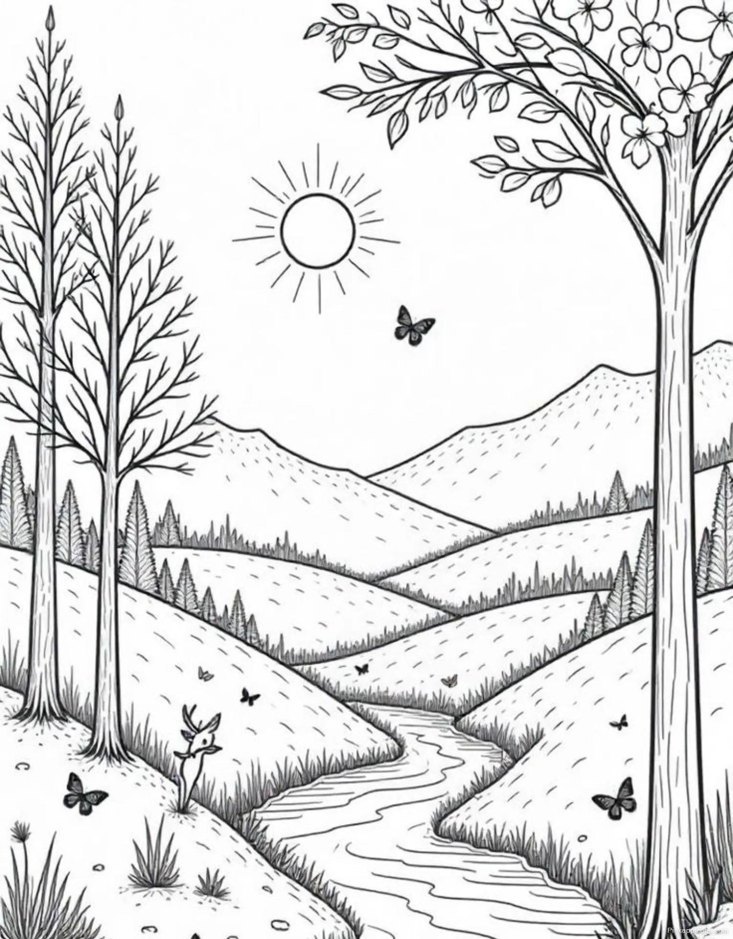 Landscape Drawing Ideas Butterfly Meadow with Flowing Stream Landscape Drawing Ideas Butterfly Meadow with Flowing Stream
