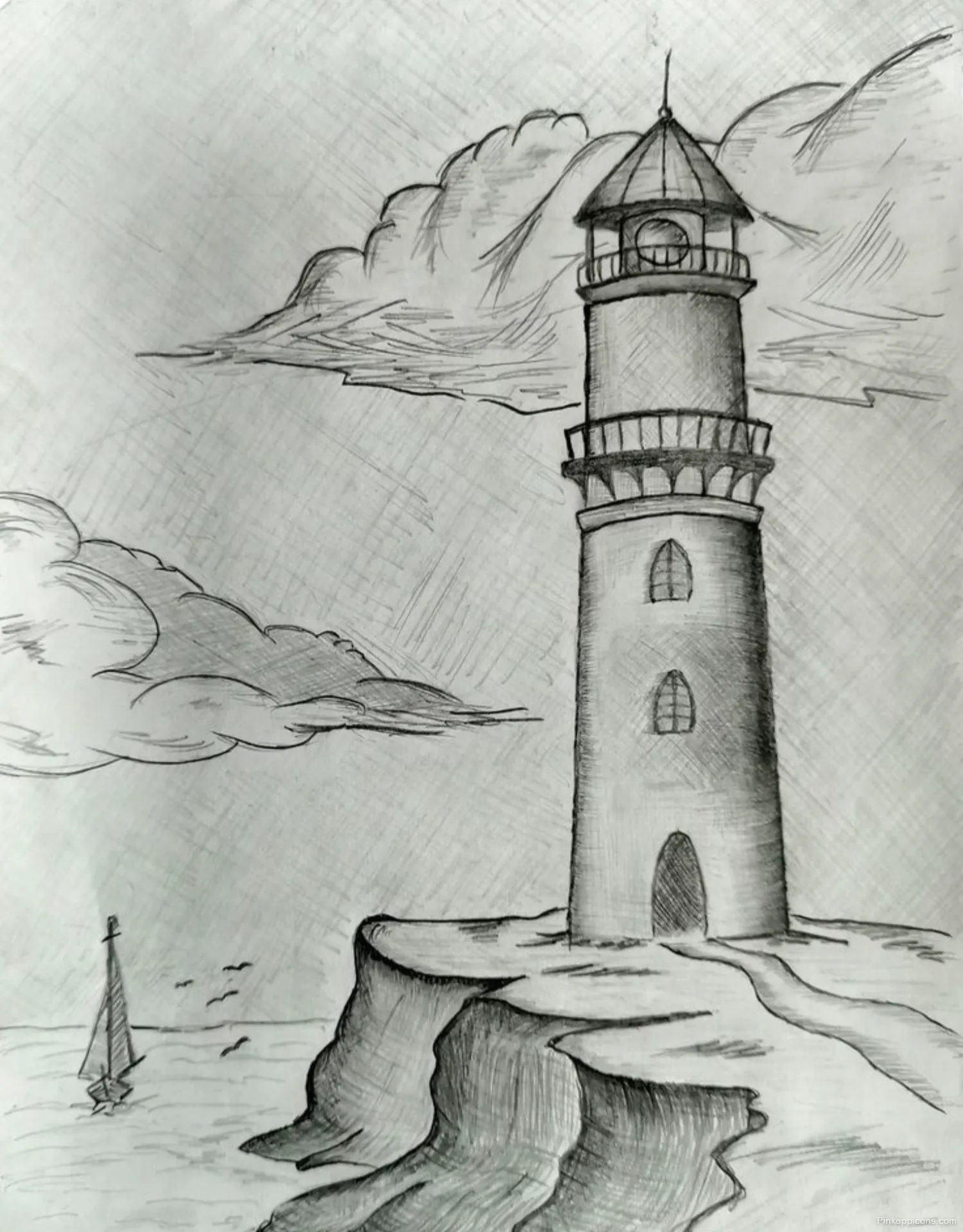 Landscape Drawing Ideas Seascape with a Sailboat and Lighthouse Landscape Drawing Ideas Seascape with a Sailboat and Lighthouse