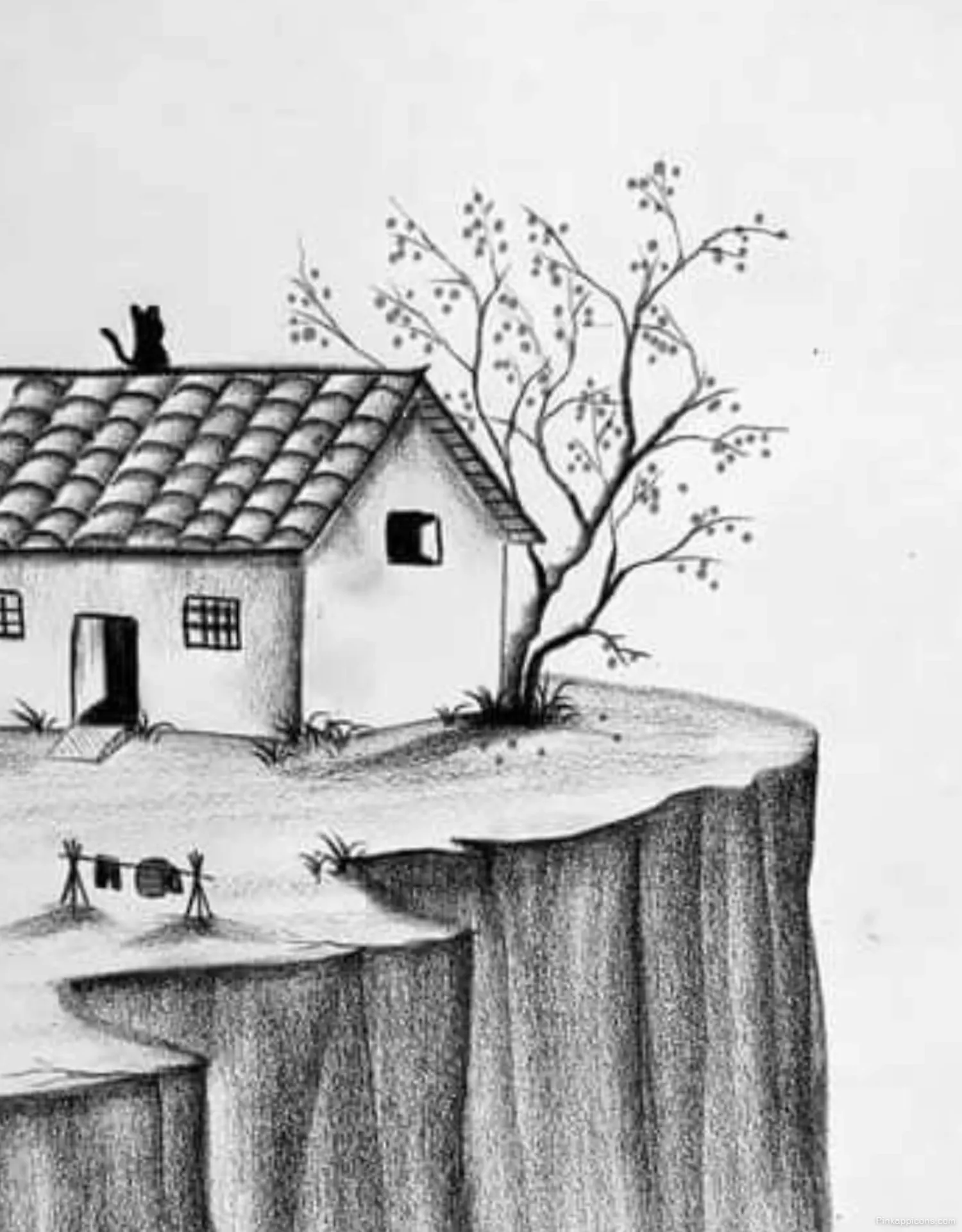 Landscape Drawing Ideas Simple Cliffside Scene with a House Landscape Drawing Ideas Simple Cliffside Scene with a House