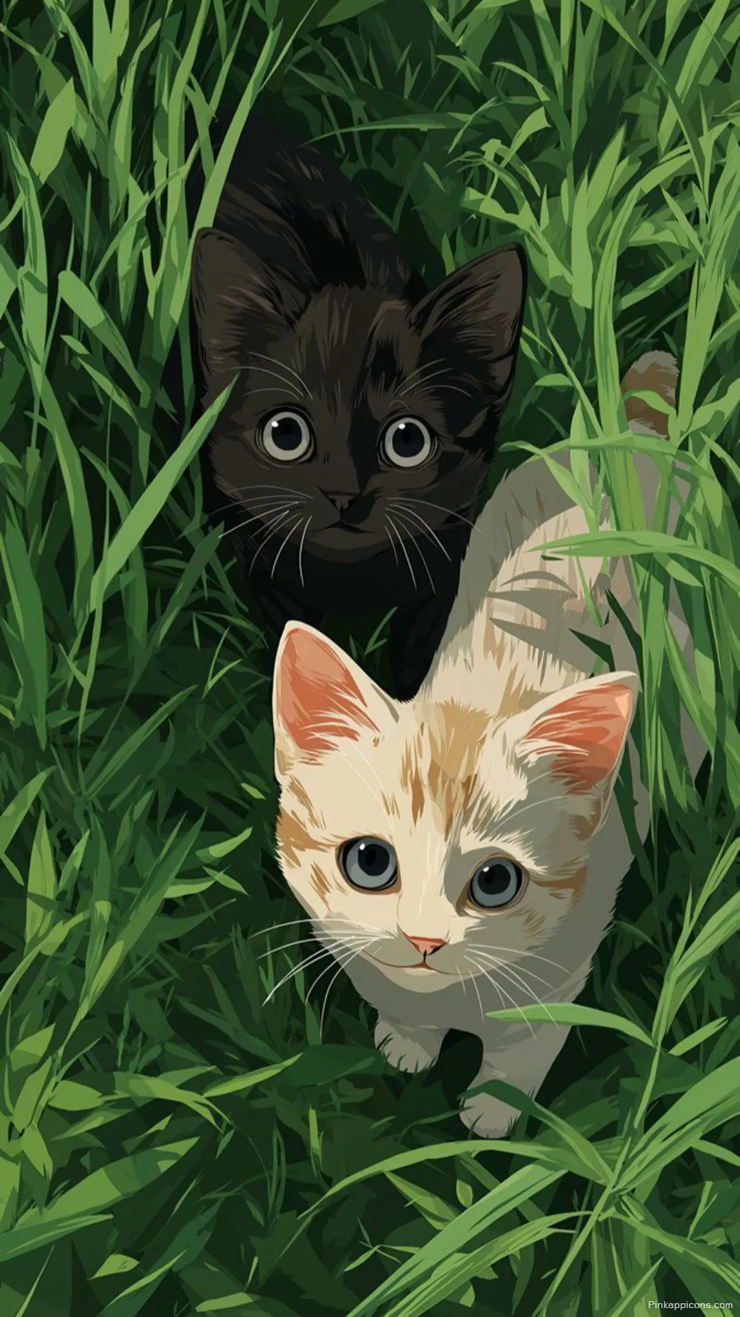 Love Wallpaper Adorable Anime Kittens in Green Grass Phone Background Love Wallpaper Adorable Anime Kittens in Green Grass Phone Background.