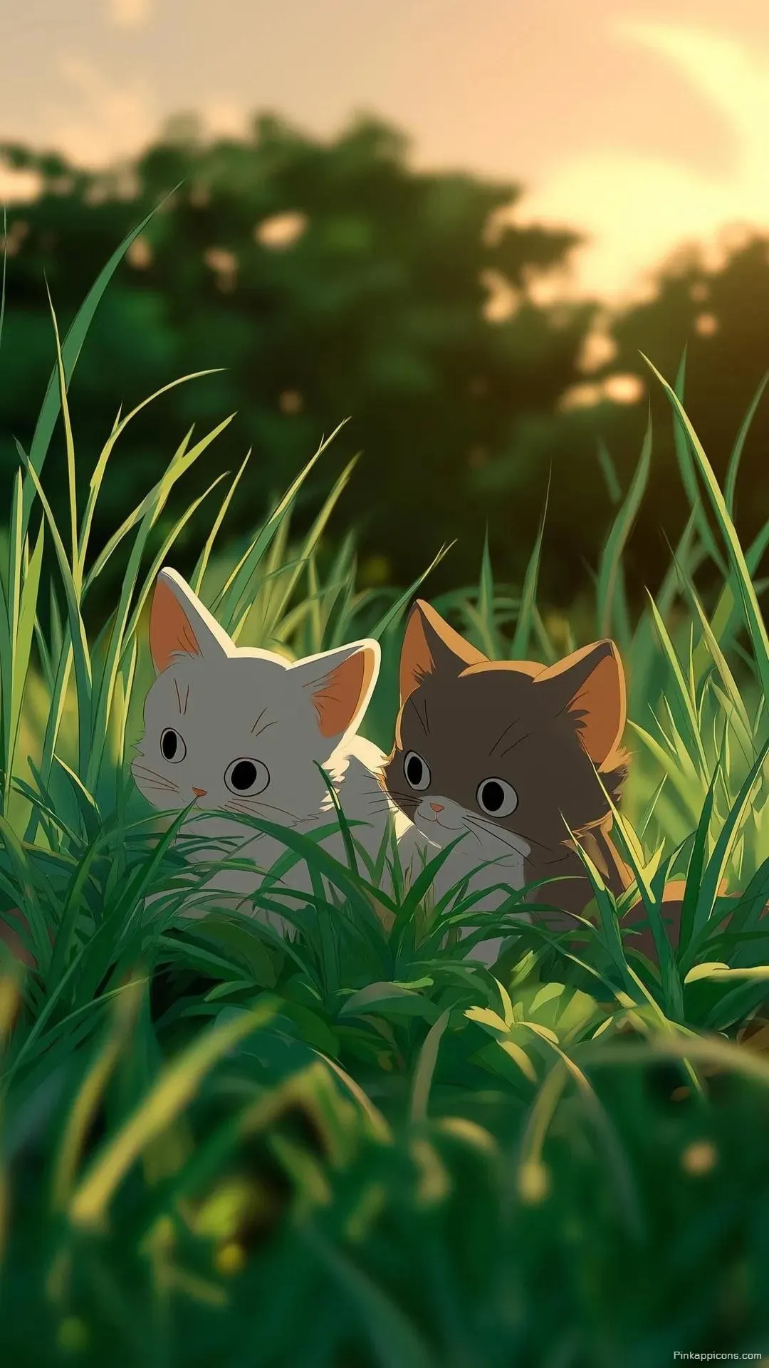 Love Wallpaper Adorable Anime Kittens in Tall Grass at Sunset Phone Background Love Wallpaper Adorable Anime Kittens in Tall Grass at Sunset Phone Background.
