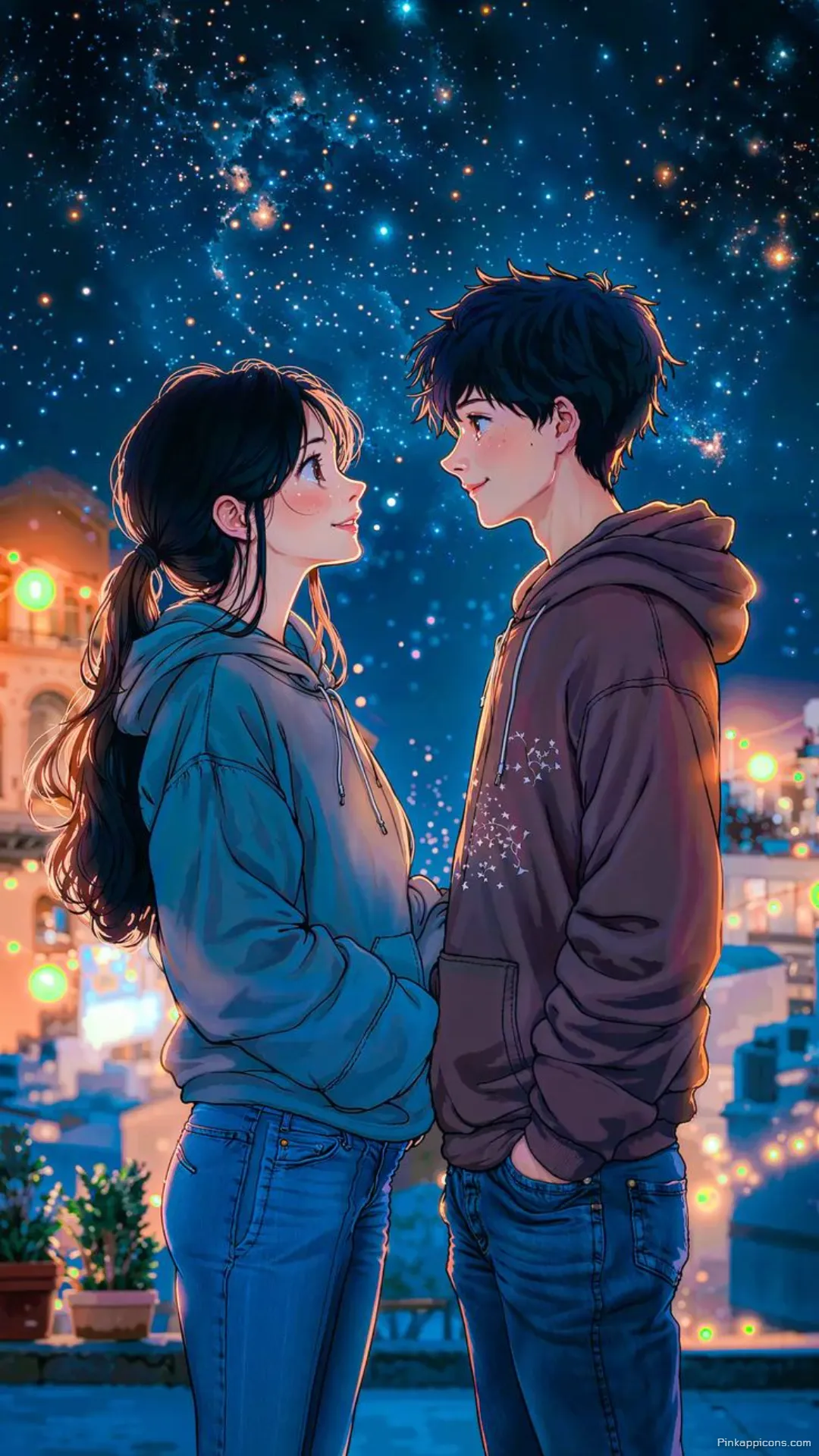 Love Wallpaper Anime Couple Under a Starry Night Sky Phone Background Love Wallpaper Anime Couple Under a Starry Night Sky Phone Background.