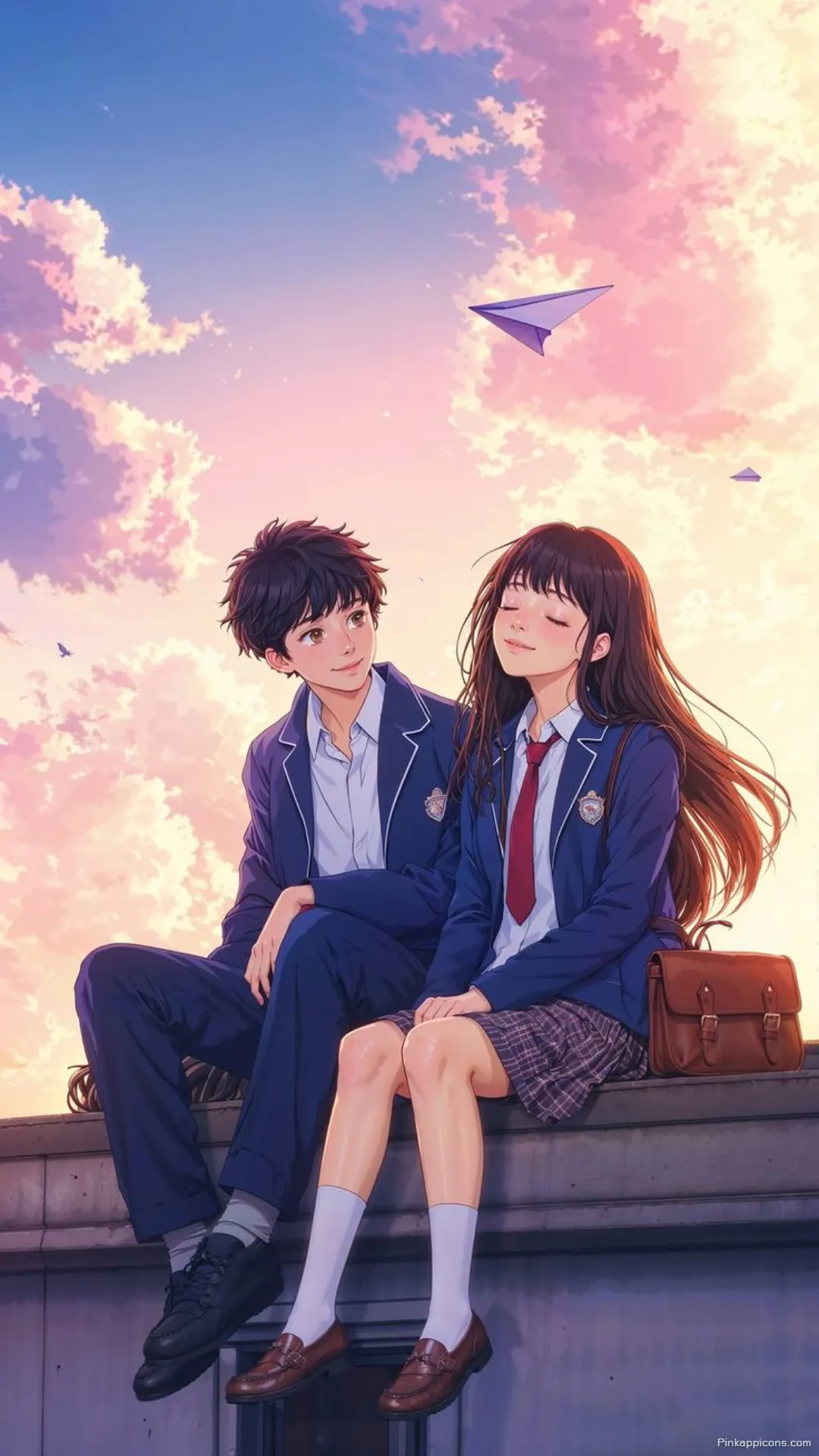 Love Wallpaper Anime School Couple on Rooftop at Sunset Phone Background Love Wallpaper Anime School Couple on Rooftop at Sunset Phone Background.