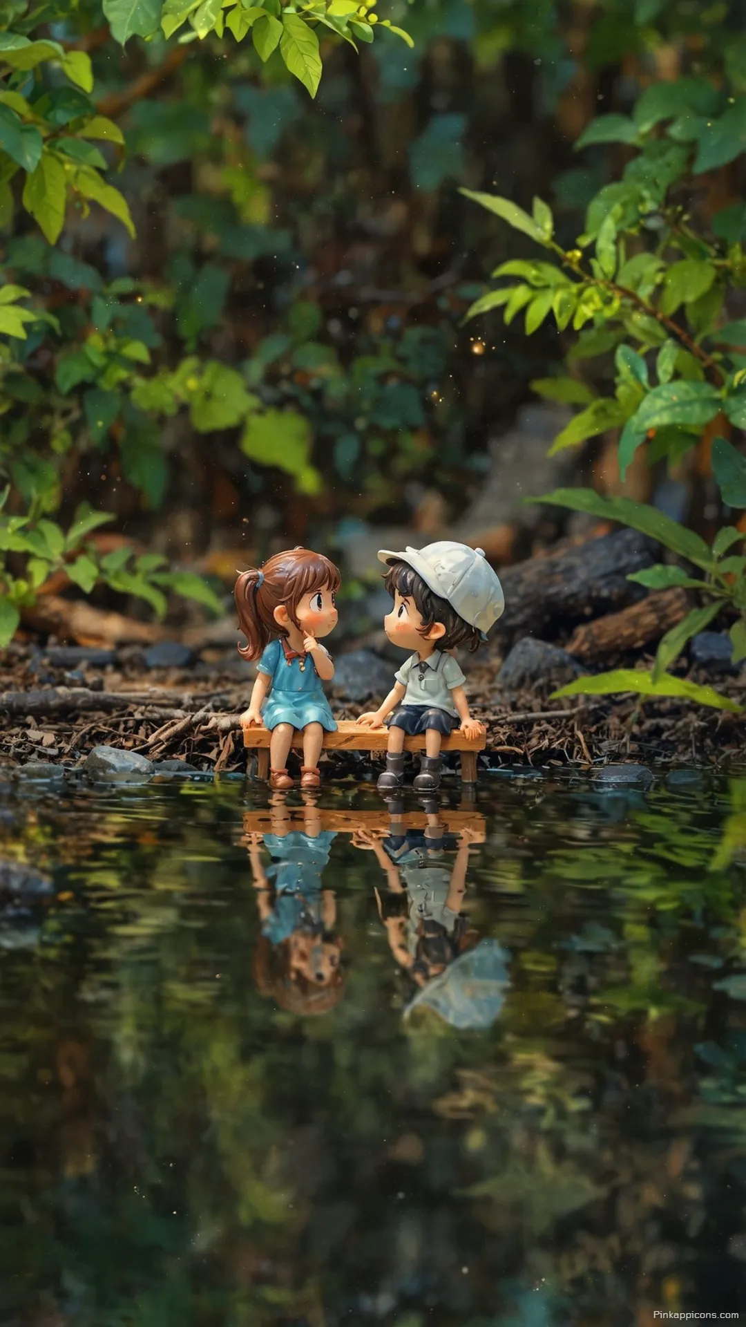 Love Wallpaper Cute Miniature Couple on a Bench by the Water Phone Background Love Wallpaper Cute Miniature Couple on a Bench by the Water Phone Background.