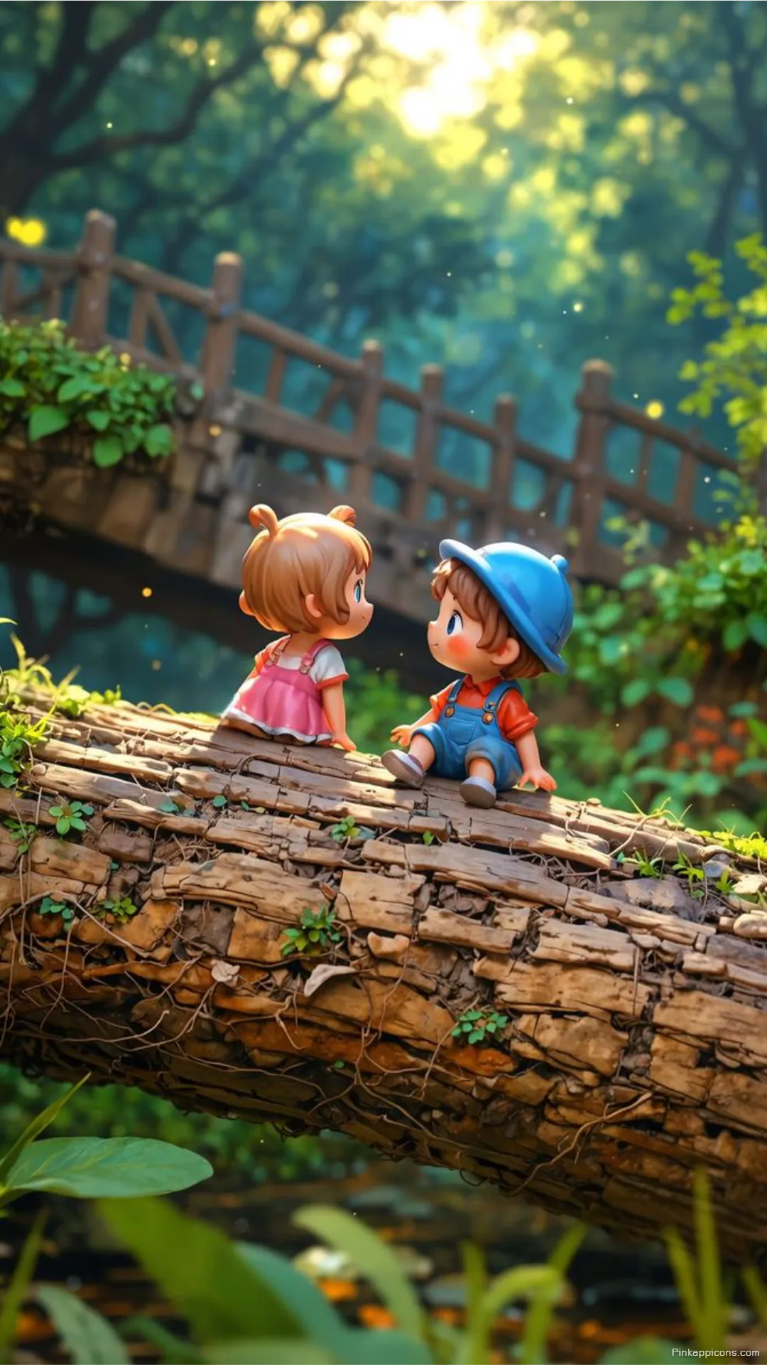 Love Wallpaper Cute Miniature Couple on a Log in a Magical Forest Phone Background Love Wallpaper Cute Miniature Couple on a Log in a Magical Forest Phone Background.