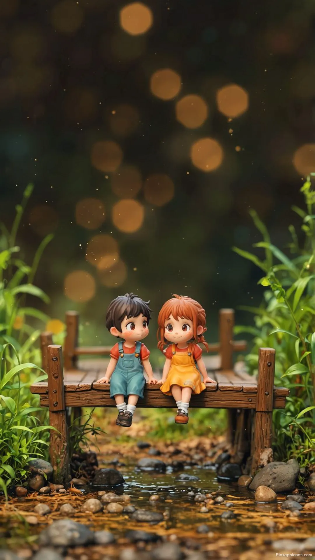 Love Wallpaper Cute Miniature Couple on a Wooden Bridge Phone Background Love Wallpaper Cute Miniature Couple on a Wooden Bridge Phone Background.