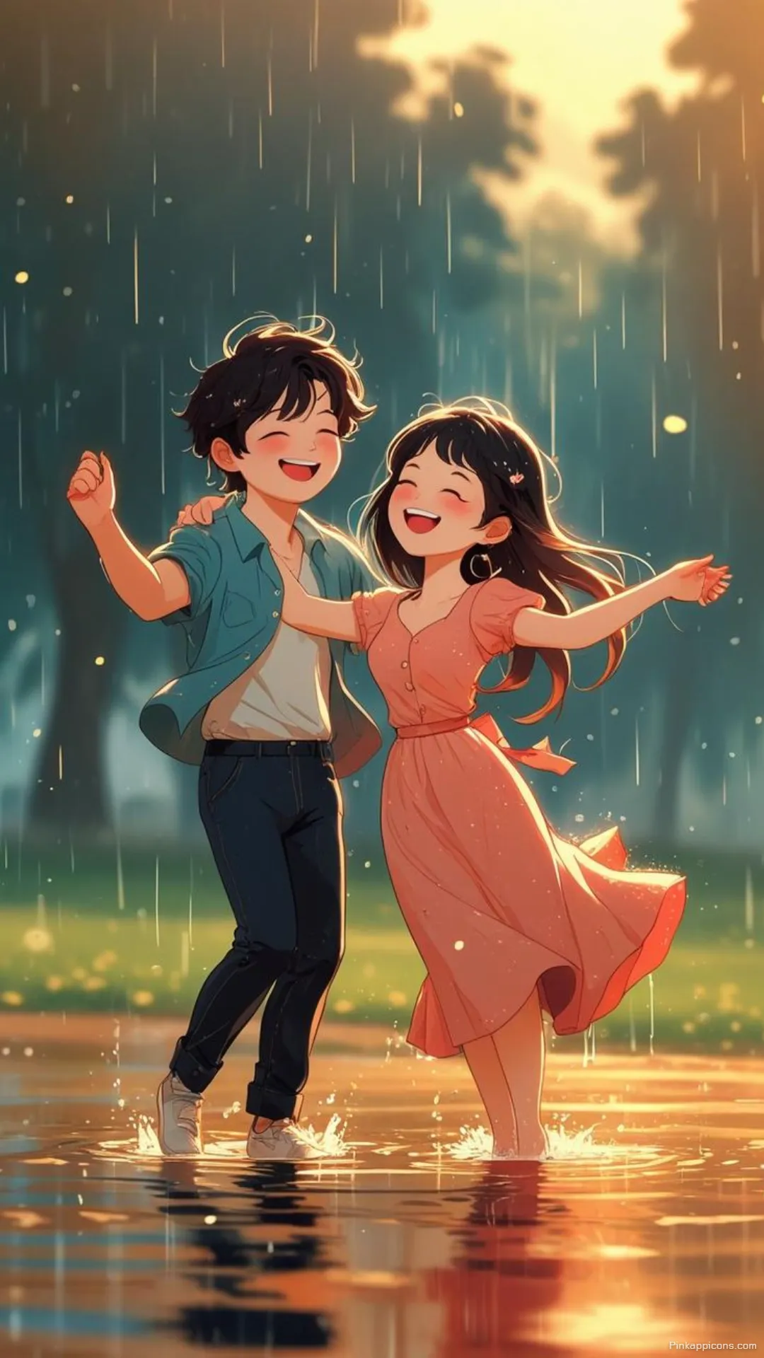 Love Wallpaper Joyful Anime Couple Dancing in the Rain Phone Background Love Wallpaper Joyful Anime Couple Dancing in the Rain Phone Background.