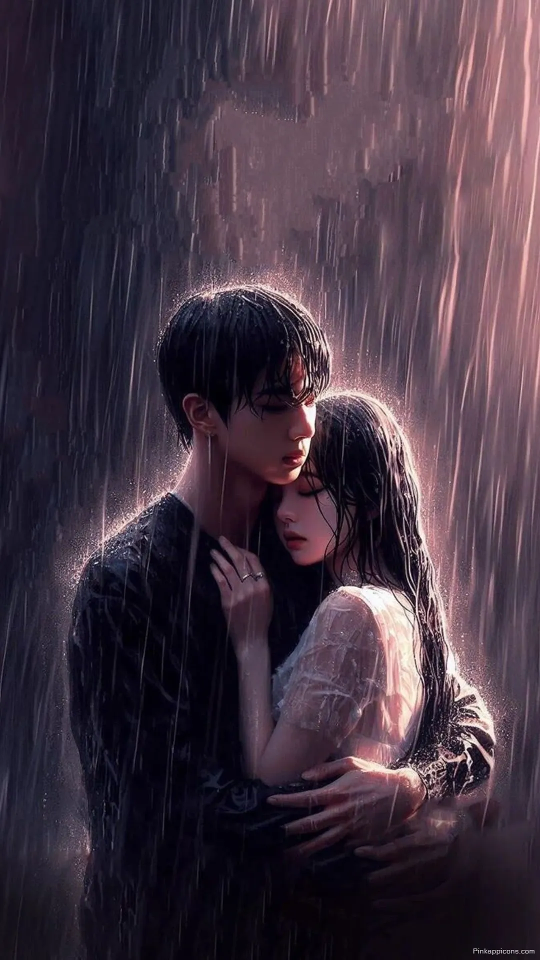Love Wallpaper Passionate Anime Couple Embracing in the Rain Phone Background Love Wallpaper Passionate Anime Couple Embracing in the Rain Phone Background.