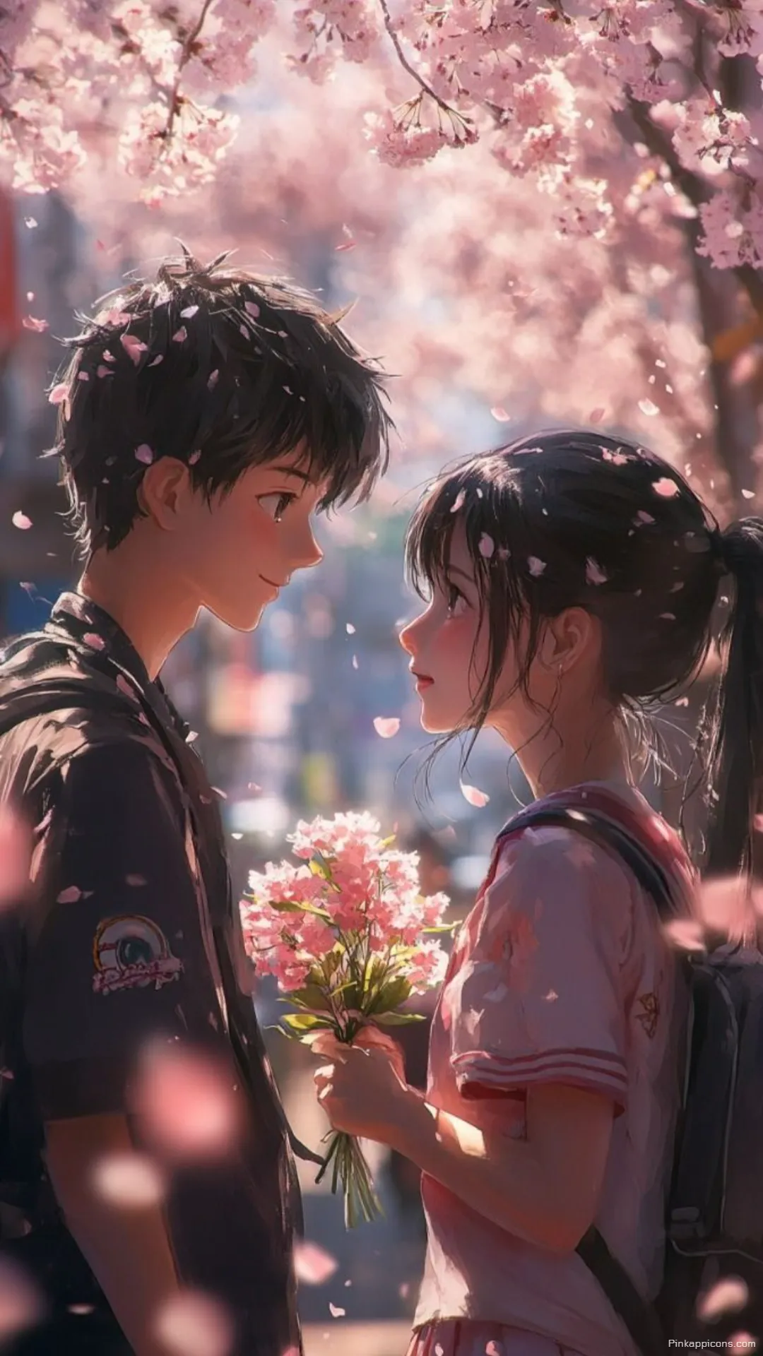 Love Wallpaper Romantic Anime Couple Under Cherry Blossom Trees Phone Background Love Wallpaper Romantic Anime Couple Under Cherry Blossom Trees Phone Background.