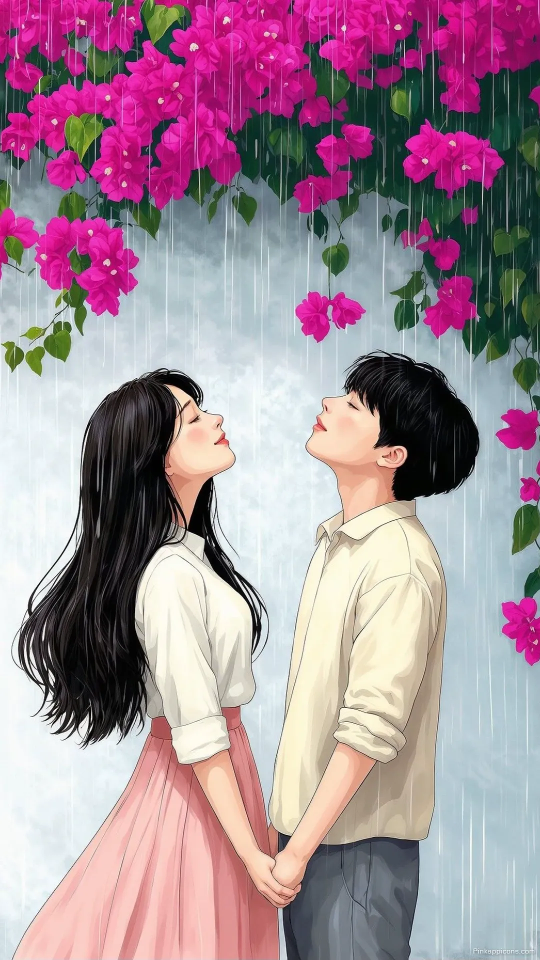 Love Wallpaper Romantic Anime Couple in the Rain Under Pink Flowers Phone Background Love Wallpaper Romantic Anime Couple in the Rain Under Pink Flowers Phone Background.