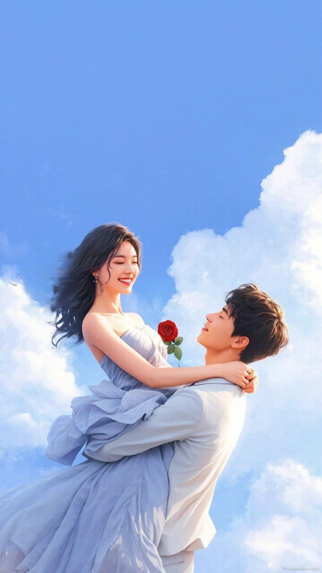 Love Wallpaper Romantic Couple with Red Rose in the Sky Phone Background Love Wallpaper Romantic Couple with Red Rose in the Sky Phone Background.