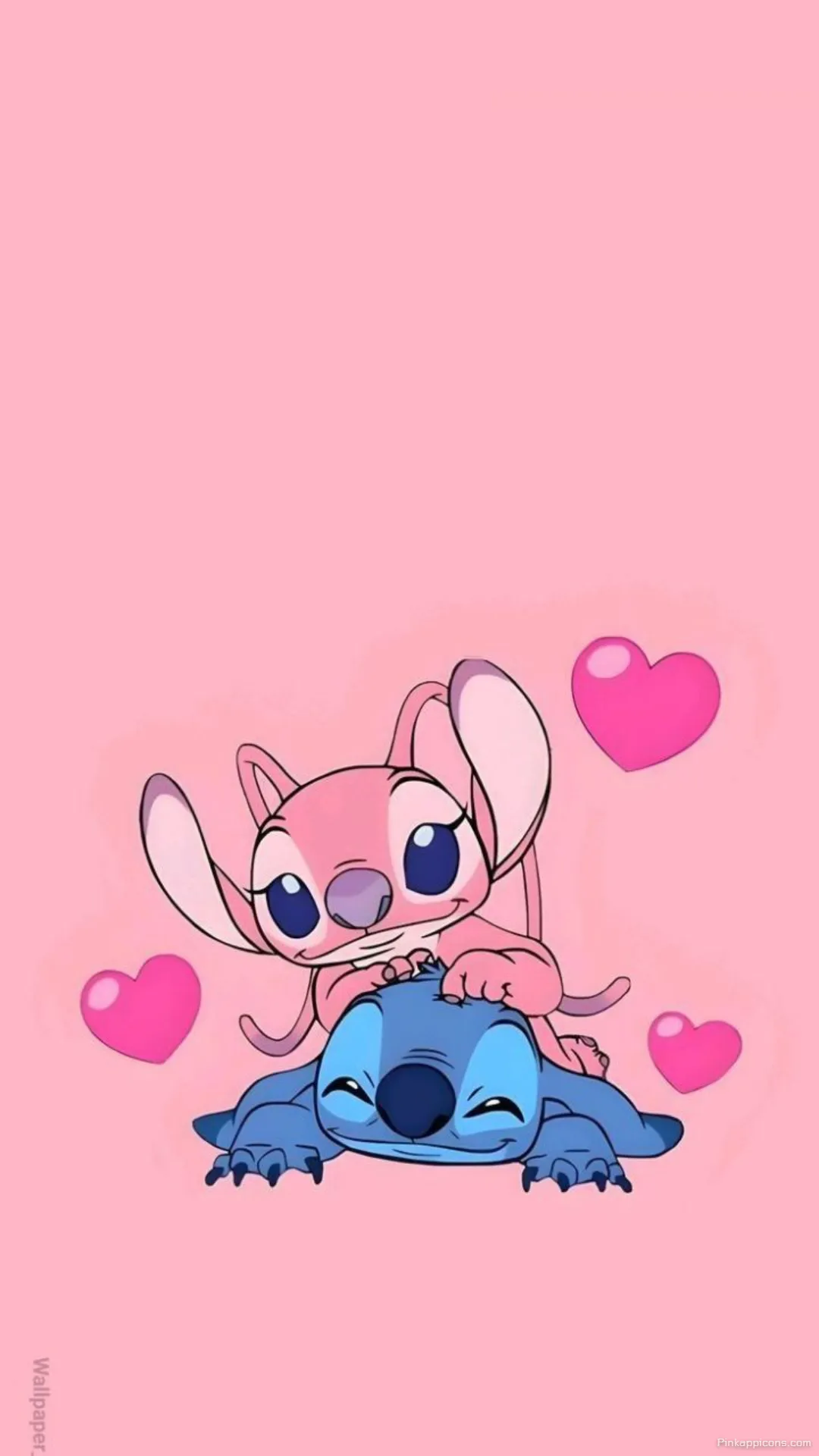 Love Wallpaper Stitch and Angel Cuddling on Pink Background Phone Wallpaper Love Wallpaper Stitch and Angel Cuddling on Pink Background Phone Wallpaper.