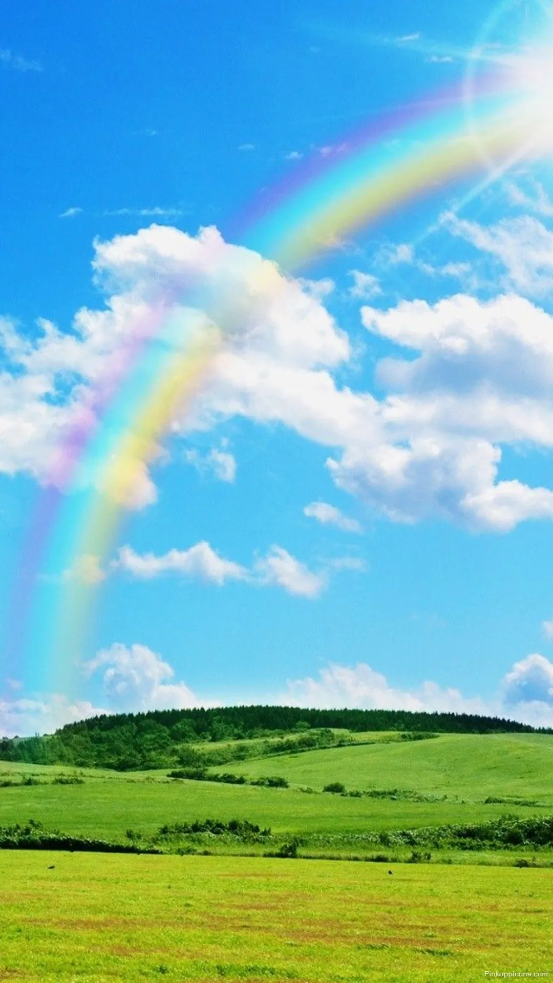 Lush Green Hills Rainbow Wallpaper Clear Blue Sky and Sun for Your Phone Lush Green Hills Rainbow Wallpaper Clear Blue Sky and Sun for Your Phone