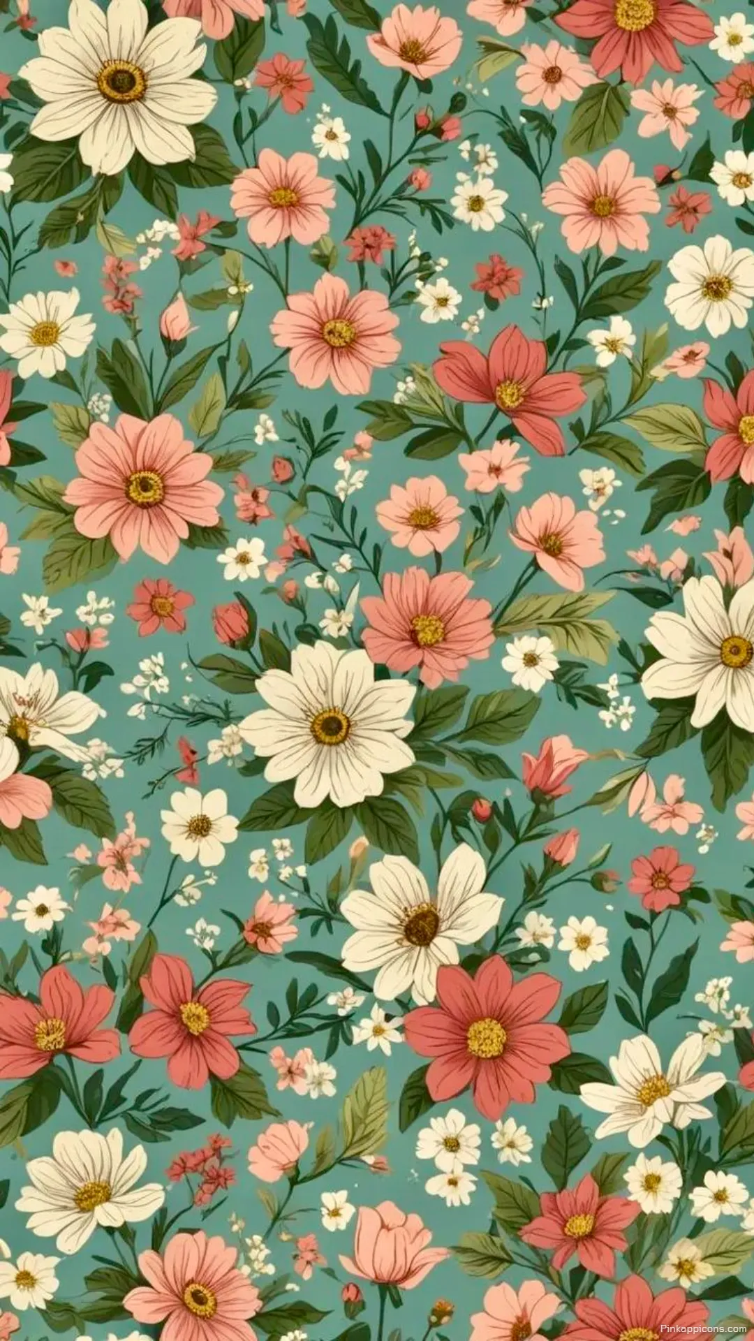 Mint Floral Wallpaper for Phone with Pink Flowers Mint Floral Wallpaper for Phone with Pink Flowers