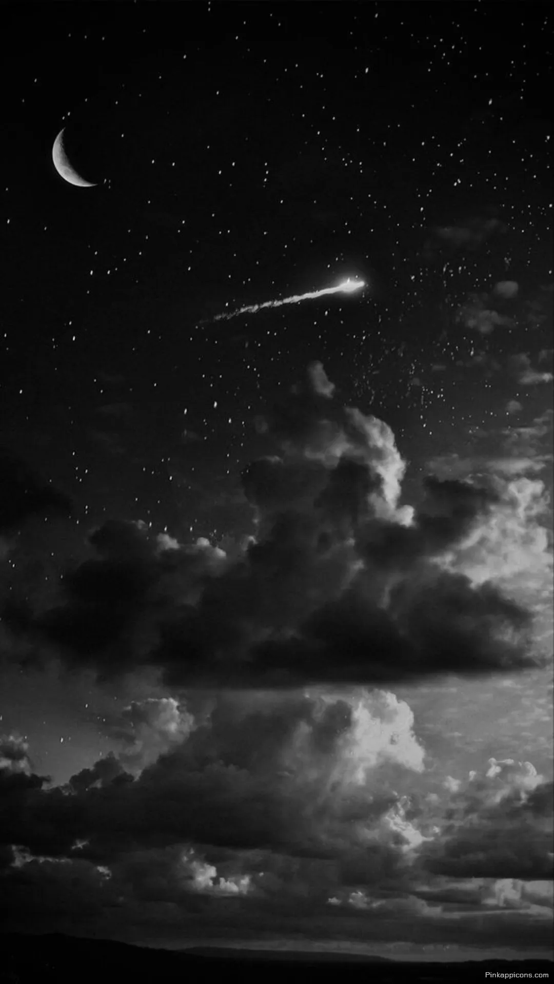 Monochrome Night Sky Star Wallpaper A Moody Cloudy Scene with a Meteor for Your Phone Monochrome Night Sky Star Wallpaper A Moody, Cloudy Scene with a Meteor for Your Phone