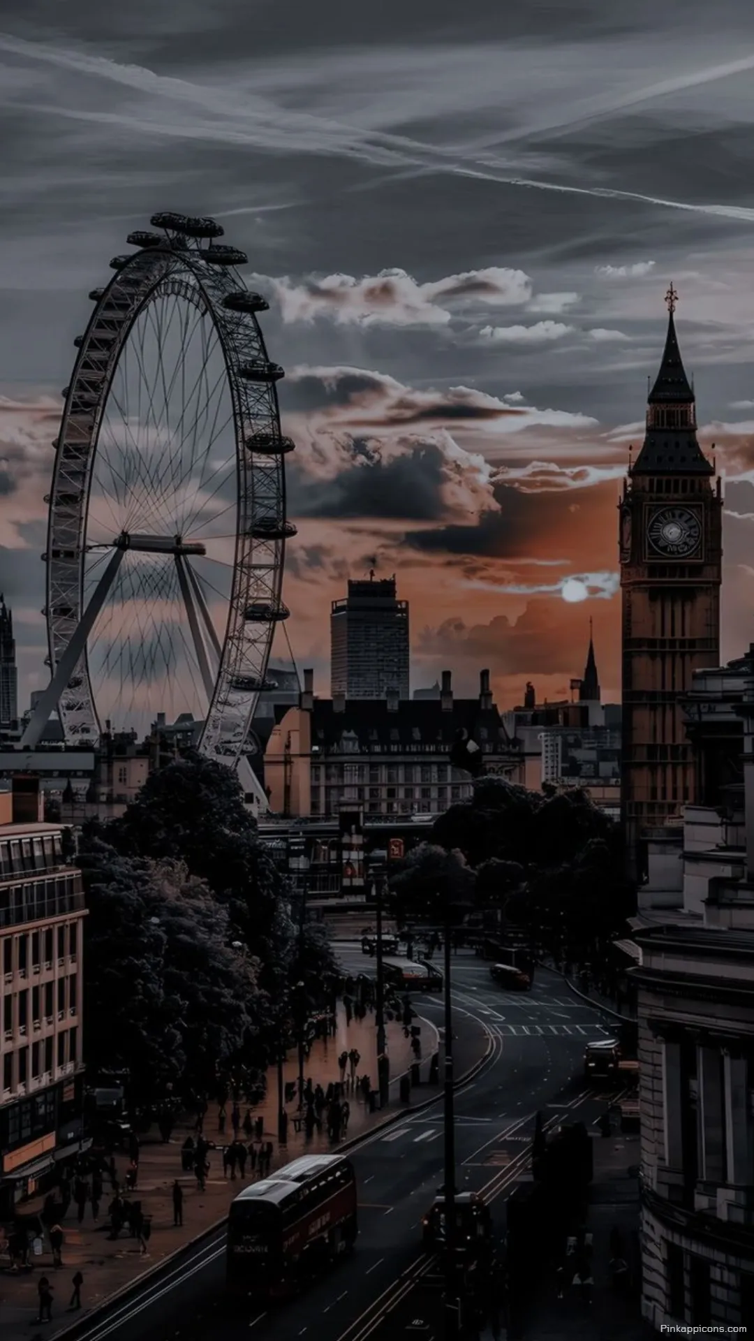 New York Wallpaper Londons Big Ben and Eye Under a Moody Sunset Sky New York Wallpaper London’s Big Ben and Eye Under a Moody Sunset Sky