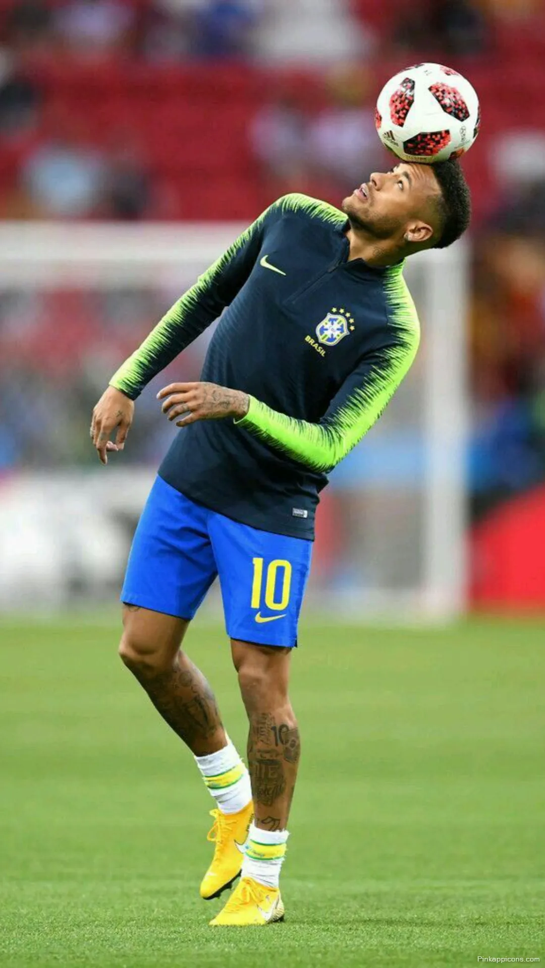Neymar Jr. Brazil Jersey Wallpaper A full body shot of Neymar balancing a football on his head perfect for your phone Neymar Jr. Brazil Jersey Wallpaper A full-body shot of Neymar balancing a football on his head, perfect for your phone.