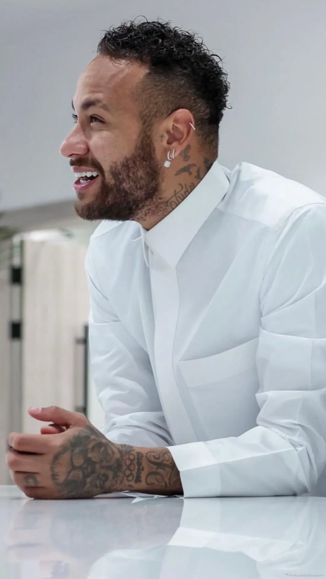 Neymar Jr. Formal Look Wallpaper An HD image of a happy Neymar with his hands clasped ideal for a mobile background Neymar Jr. Formal Look Wallpaper An HD image of a happy Neymar with his hands clasped, ideal for a mobile background.