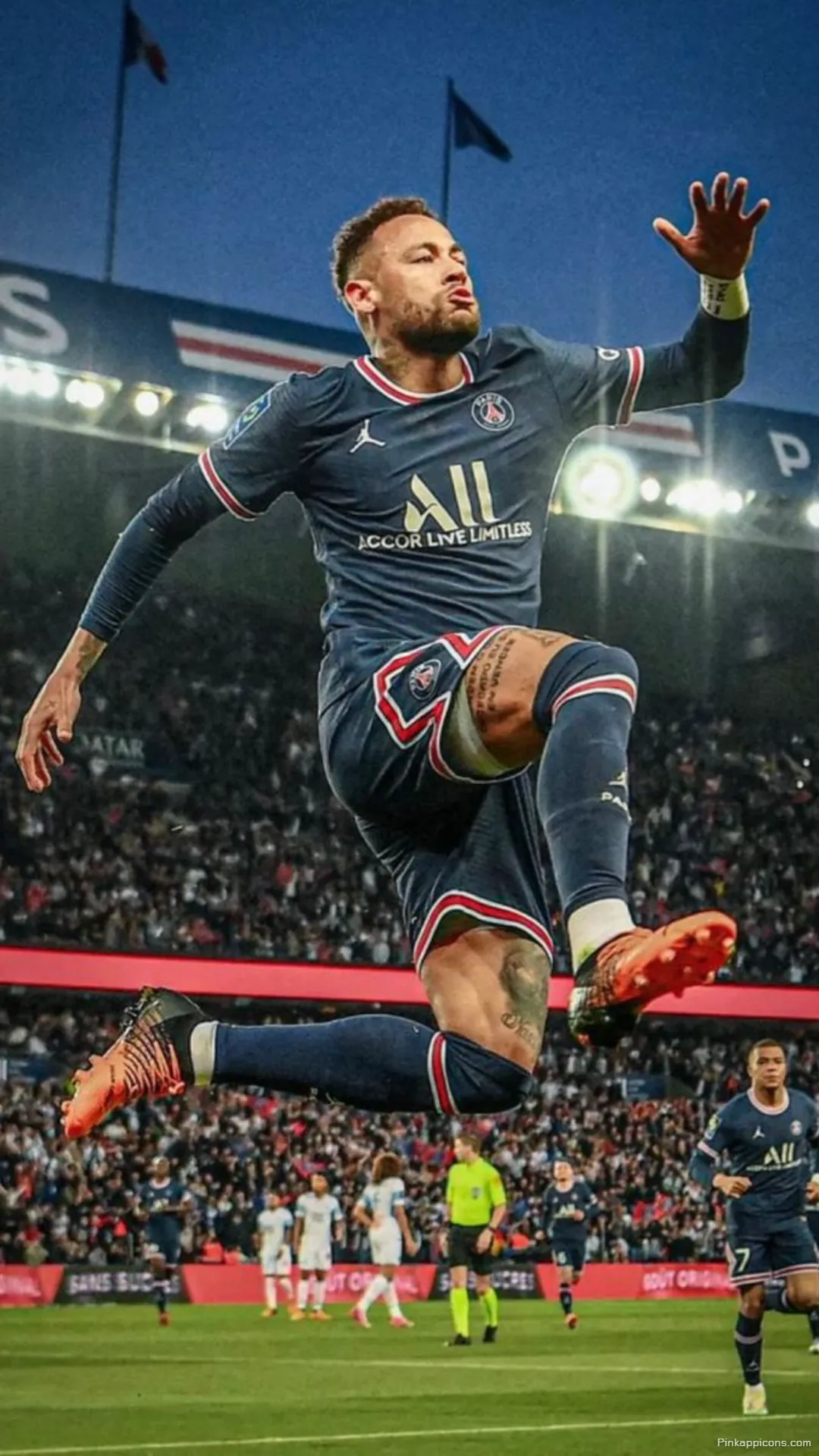 Neymar Wallpaper A dynamic shot of Neymar Jr. jumping in the air perfect for your phone wallpaper Neymar Wallpaper A dynamic shot of Neymar Jr. jumping in the air, perfect for your phone wallpaper.