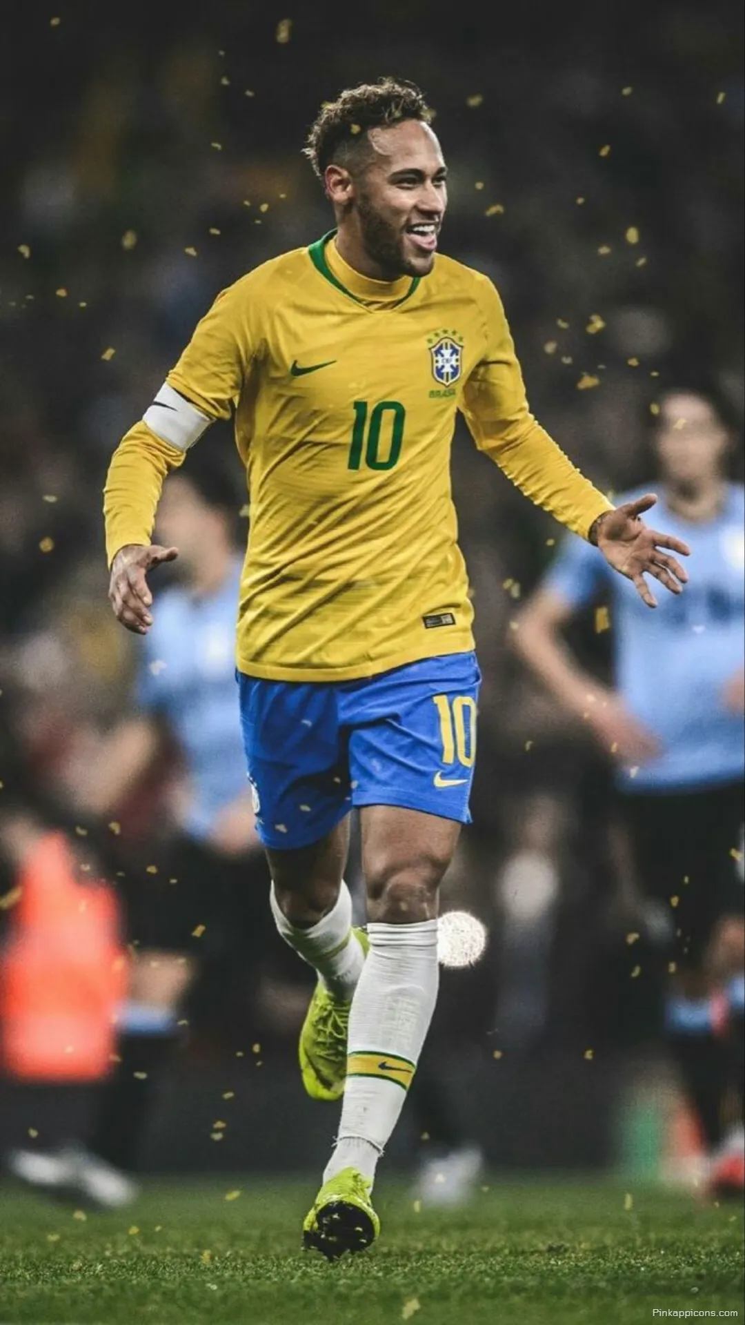Neymar Wallpaper A full body shot of a smiling Neymar Jr. in his yellow Brazil jersey perfect for your phone wallpaper Neymar Wallpaper A full-body shot of a smiling Neymar Jr. in his yellow Brazil jersey, perfect for your phone wallpaper.