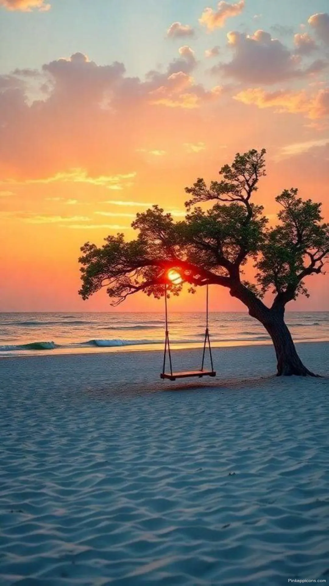 Ocean View Sunset Wallpaper with a Swing Ocean View Sunset Wallpaper with a Swing