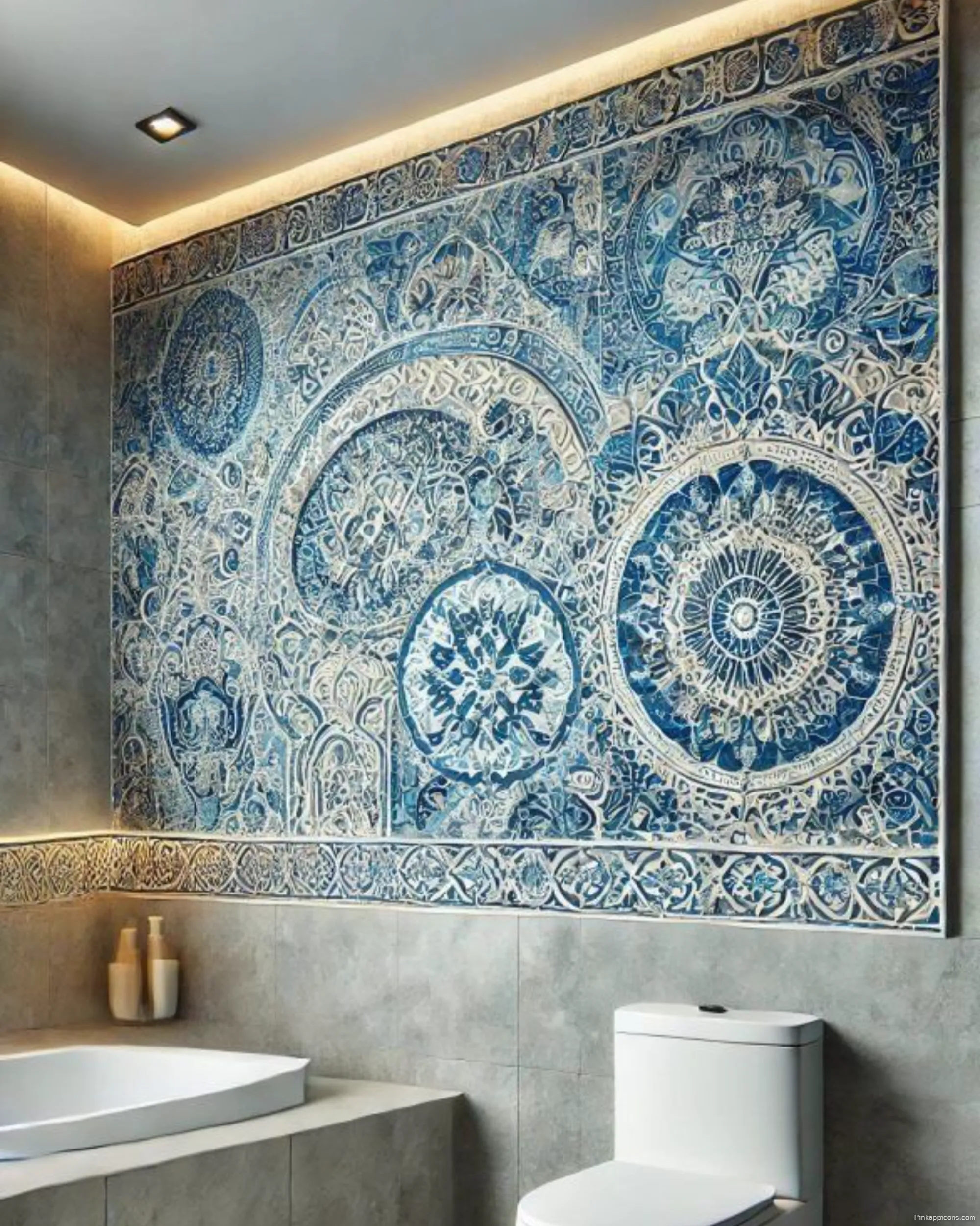 Ornate Blue Tile Bathroom Wallpaper Ideas Intricate Pattern Design Ornate Blue Tile Bathroom Wallpaper Ideas Intricate Pattern Design